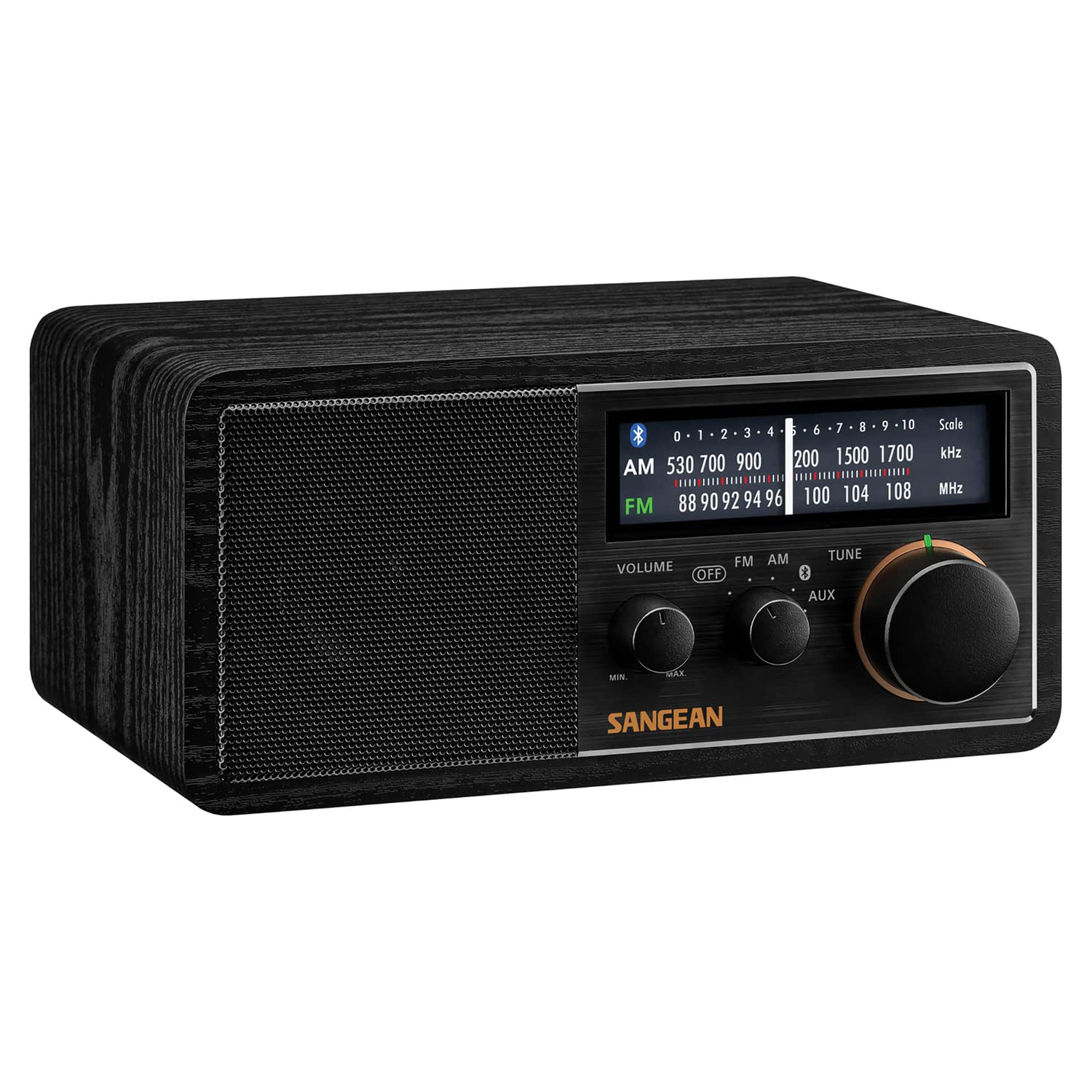 SANGEAN SG-118 AM/FM/Bluetooth Wooden Cabinet Radio with USB Phone Charging - Vintage Style Wireless Speaker for Home, Office & Outdoor Use
