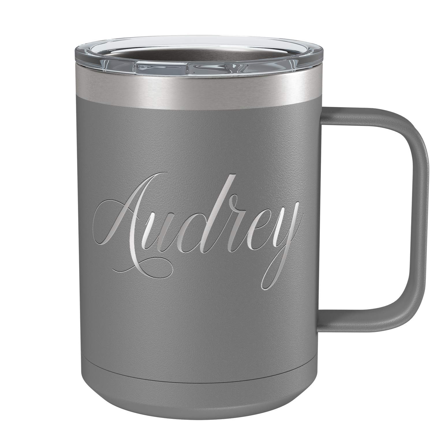 Custom Engraved 15oz Stainless Steel Vacuum Insulated Coffee Mug - Personalized Matte Slate Finish with Handle, Perfect Gift for Office, Home & Travel