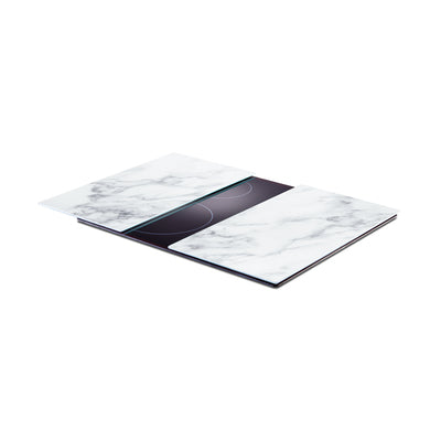 2-Piece White Marble Glass Stove Cover and Cutting Board Set - Heat-Resistant Kitchen Protection & Multi-Functional Prep Surface for Cooking, Baking, and Meal Preparation