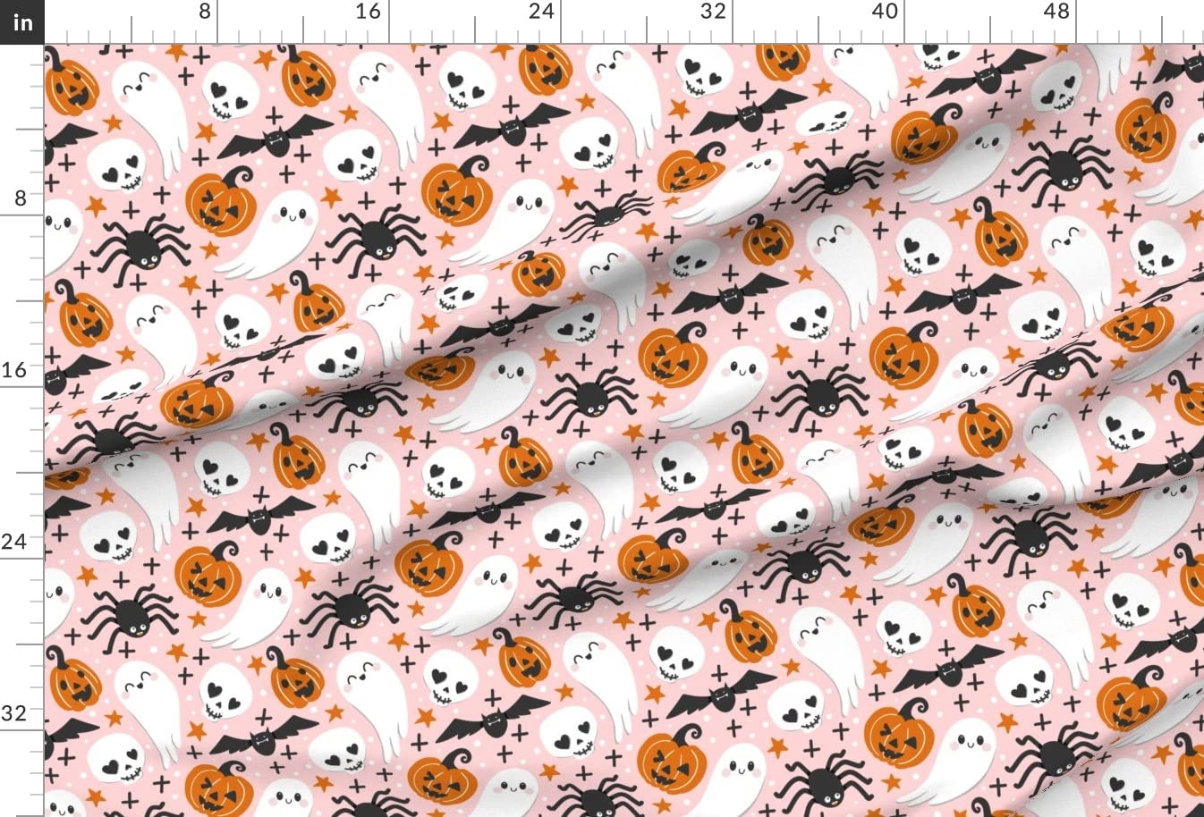 Cute Pastel Halloween Kawaii Printed Satin Fabric by The Yard - Soft Sewing Material for Apparel, Lining, Fashion, Blankets & Home Decor - Perfect for DIY Costumes, Quilting and Kawaii Crafts