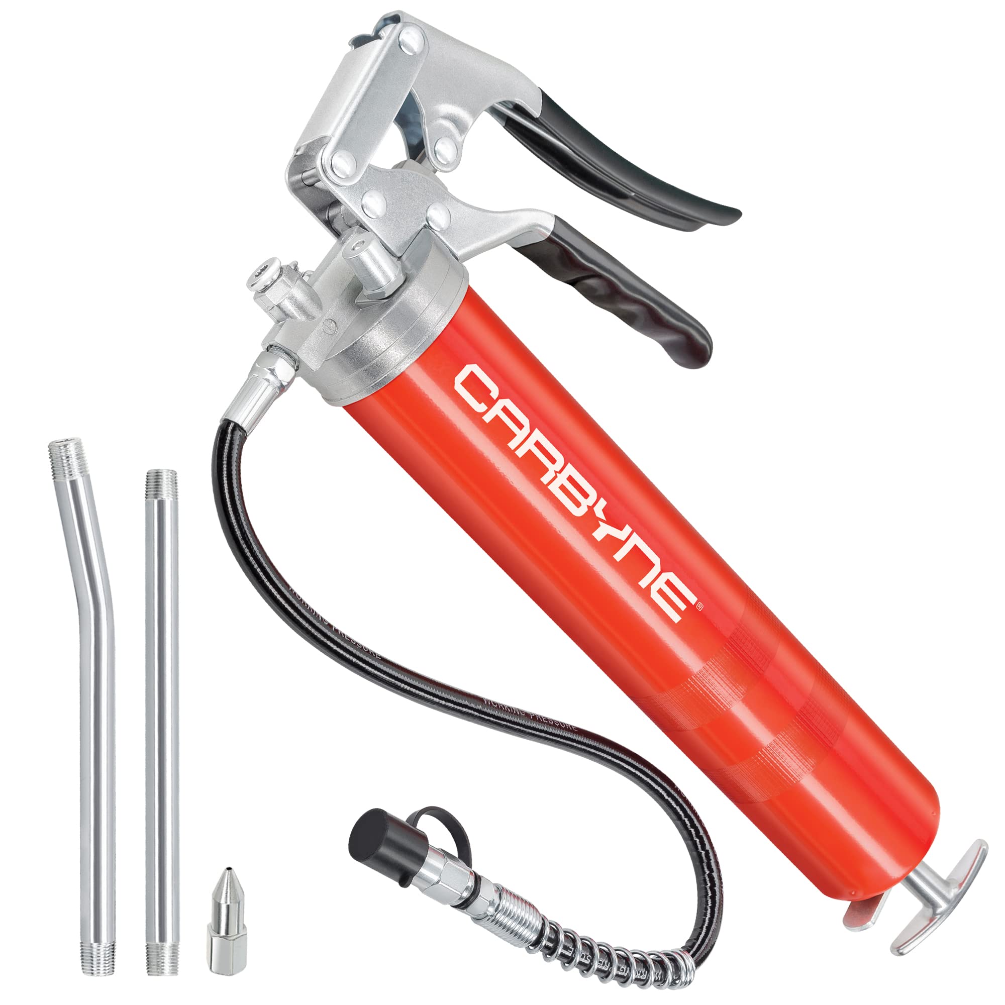 Premium Carbyne Pistol Grip Grease Gun with 12-Piece Accessory Kit - Heavy Duty Automotive & Industrial Lubrication Tool for Cars, Trucks, Farm Equipment & Machinery Maintenance