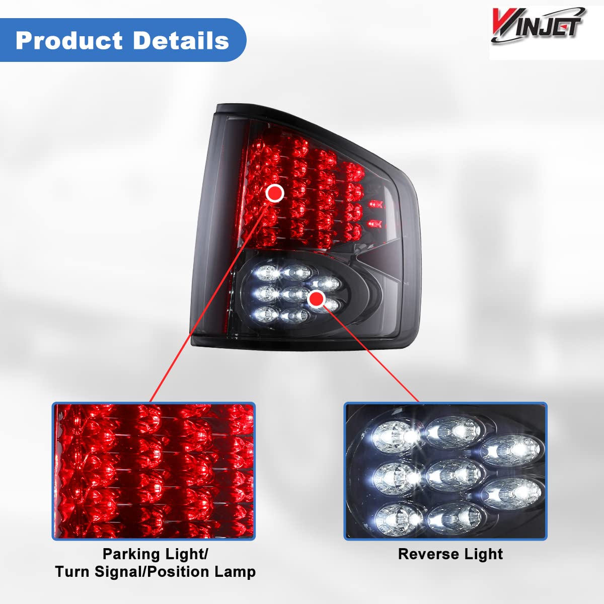 Winjet LED Tail Lights Compatible with Chevy S10 & GMC Sonoma Pickup (1994-2004) - Durable Replacement for Improved Visibility & Safety - Perfect for Night Driving & Towing