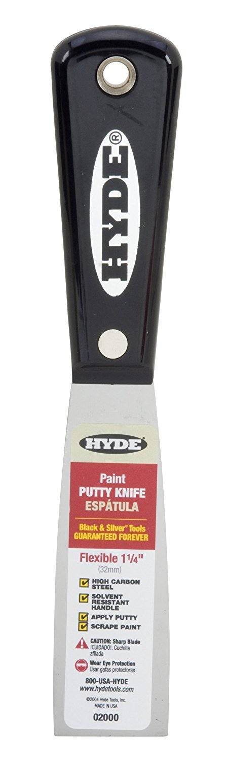 Hyde Tools 02000 1-1/4 Inch Flexible Putty Knife Set - 4 Pack (Black & Silver) for Drywall Repair, Spackling, and DIY Home Projects