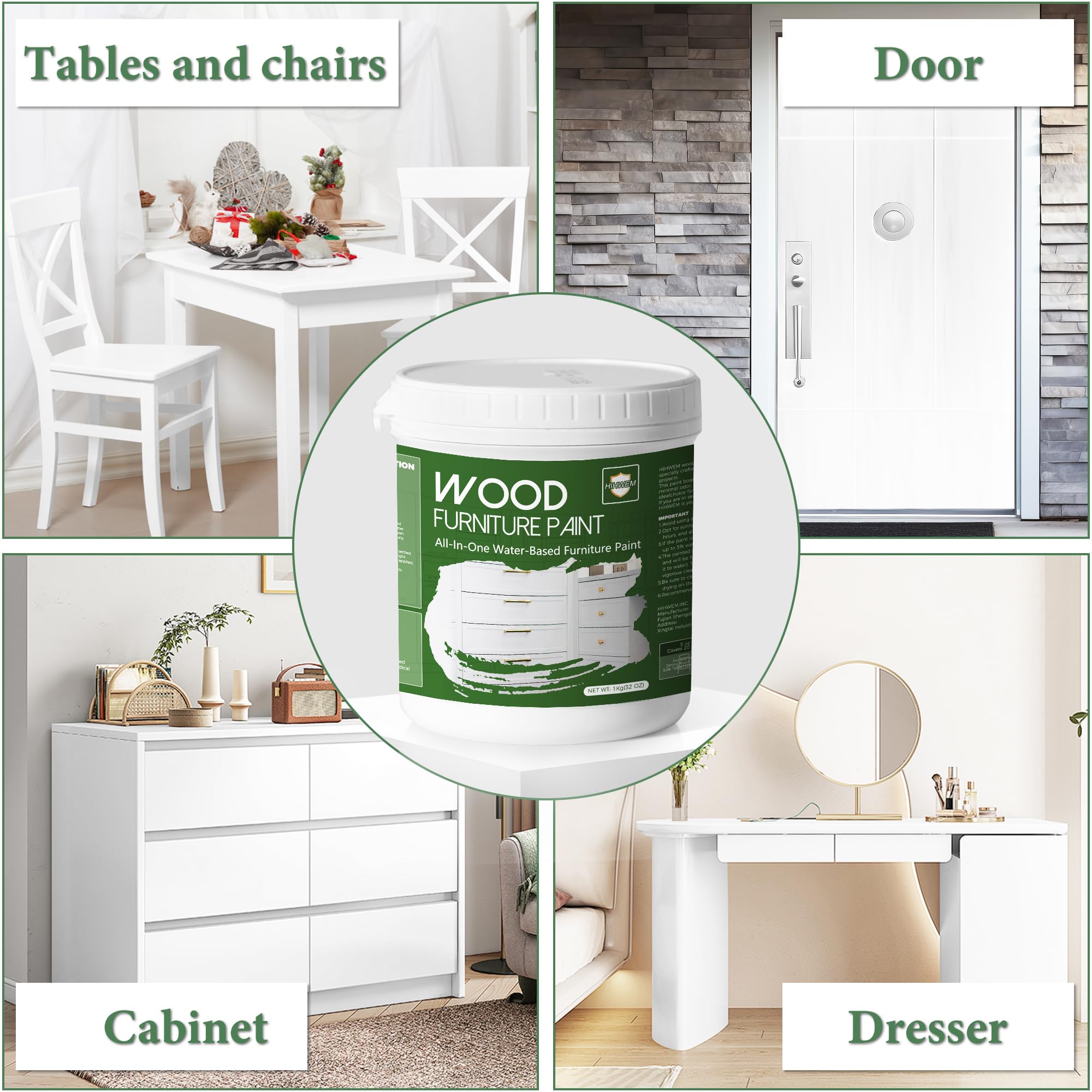16 Oz Chalk Style Furniture Paint - Water-Based, Non-Toxic & Odorless Wood Paint for Cabinets, Doors, Tables & Dressers - DIY Refinishing Kit with Tools (White) - Perfect for Home Decor & Furniture Upcycling Projects