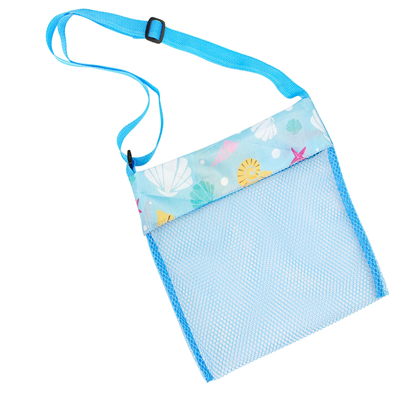 Utoimkio Kids Beach Bag for Boys & Girls - Colorful Mesh Shell Collector Bag with Sand Toy Storage - Perfect for Summer Vacations, Beach Trips & Shell Hunting (Blue)