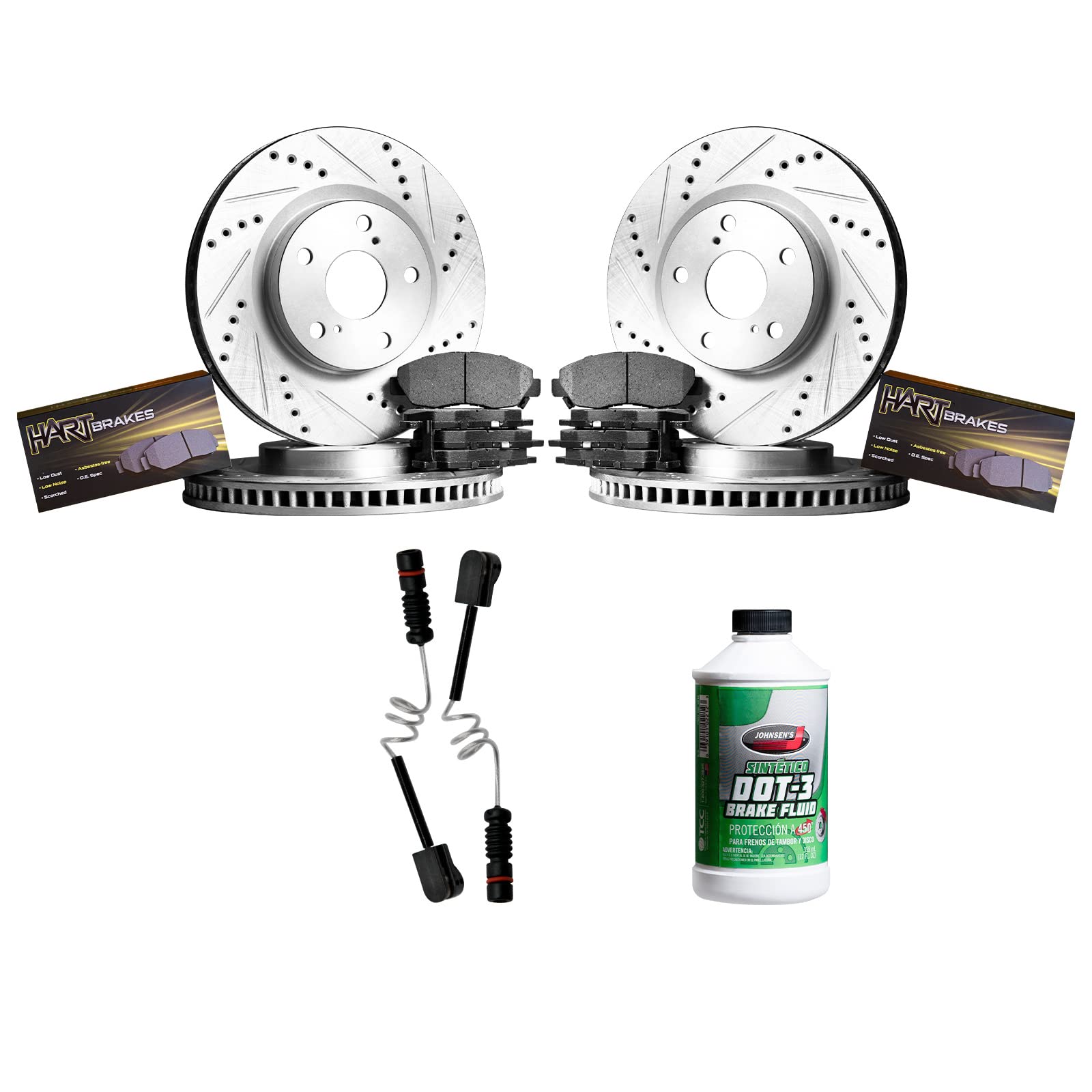 High-Performance Hart Front & Rear Brake Pads and Rotors Kit - Semi-Metallic Brake System with Sensor Wire (PHCC.40005.63) | Perfect for Sedans, SUVs & Trucks | Smooth Stopping Power for City Driving & Highway Safety