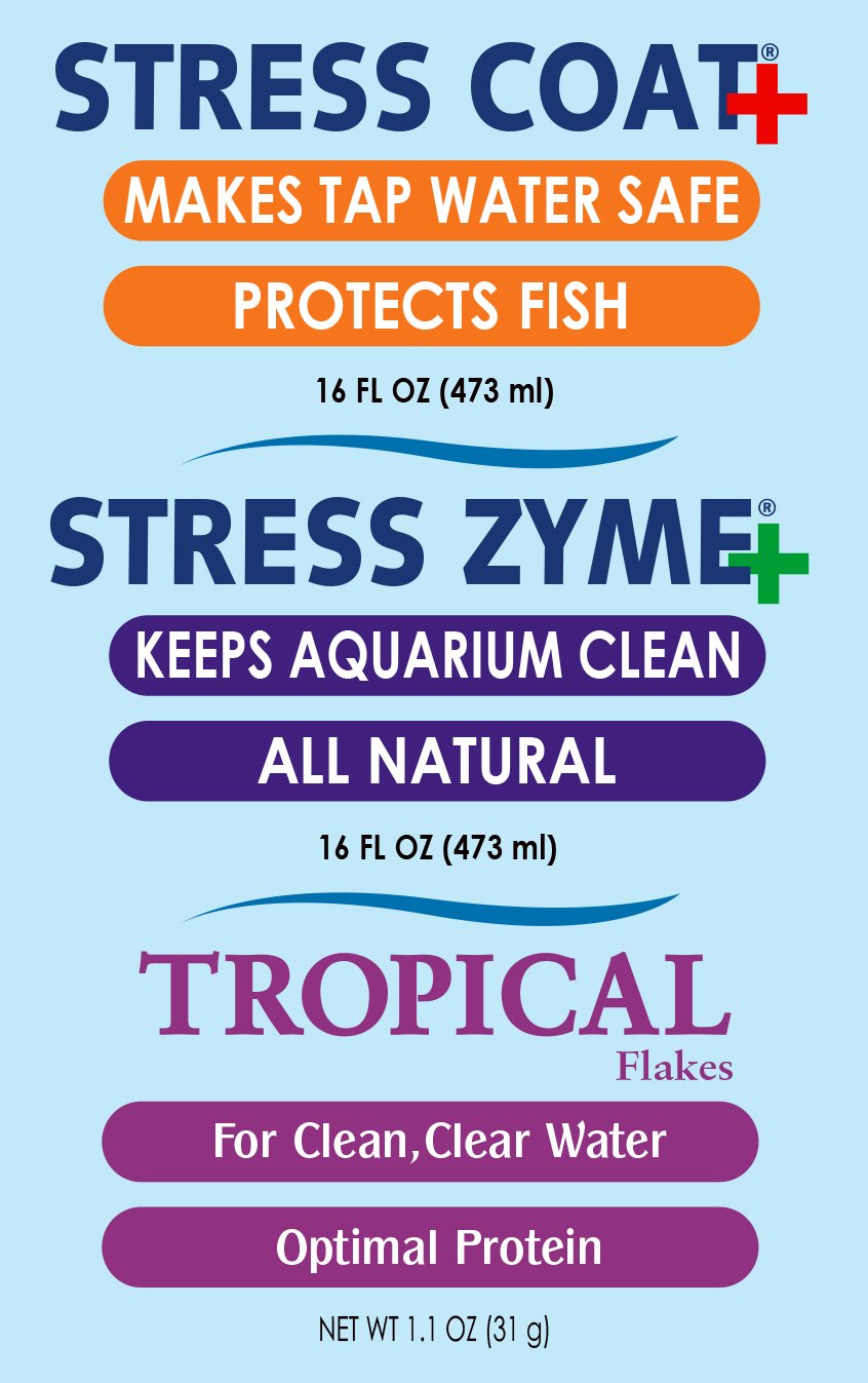 API Aquarium Water Conditioner & Tropical Fish Food Bundle - Stress Coat 16 oz, Stress Zyme 16 oz & Tropical Flakes 1.1 oz for Healthy Fish | Perfect for Freshwater Tanks, Fish Care & Stress Relief