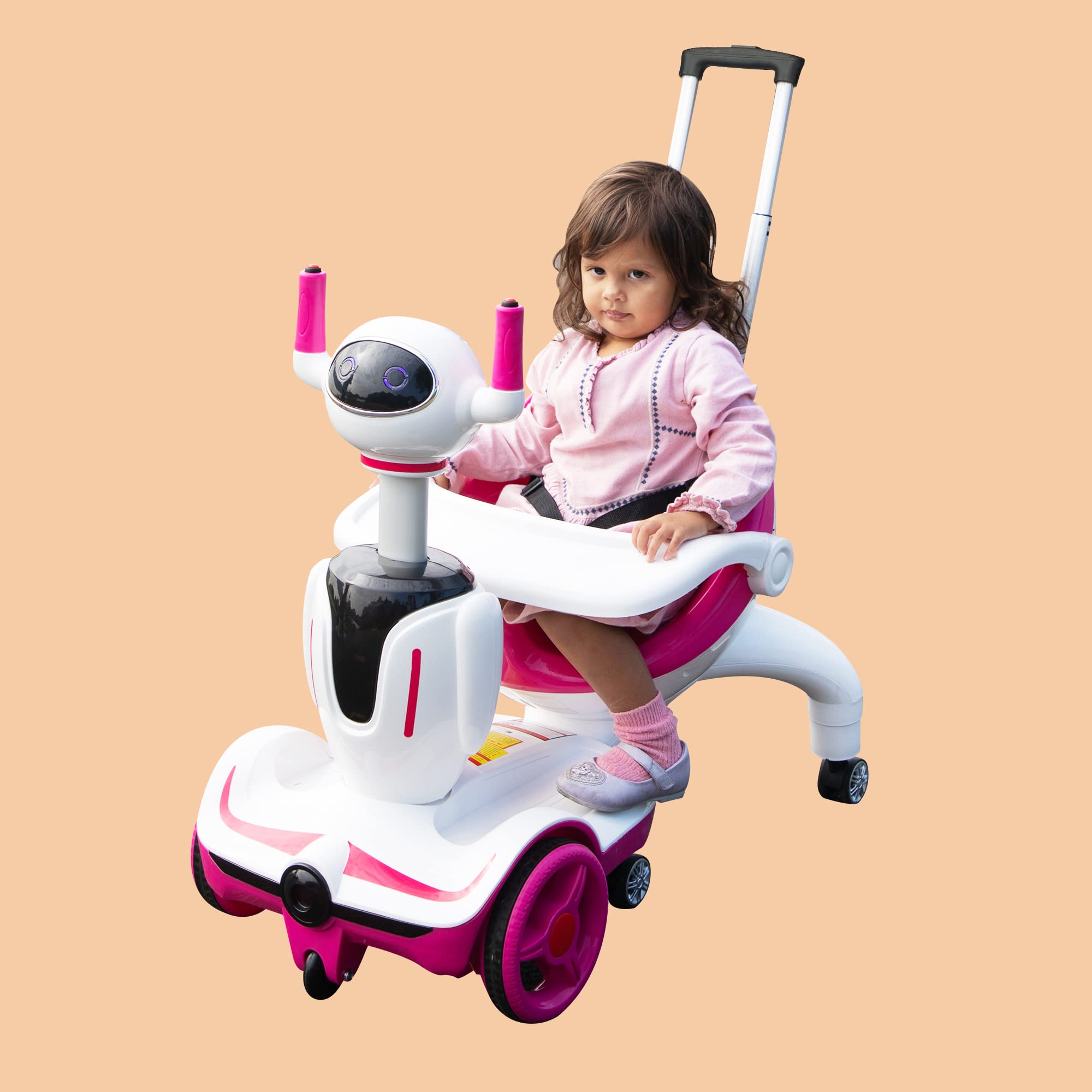 TOBBI Kids 3-in-1 Electric Robot Buggy Toy - Remote Control Ride On Car & Scooter for Toddlers with Speed Adjustment & Safety Stop - Convertible Push Buggy, Electric Car & Scooter (Pink & White) - Perfect for Indoor Play, Outdoor Adventures & Birthday Gifts
