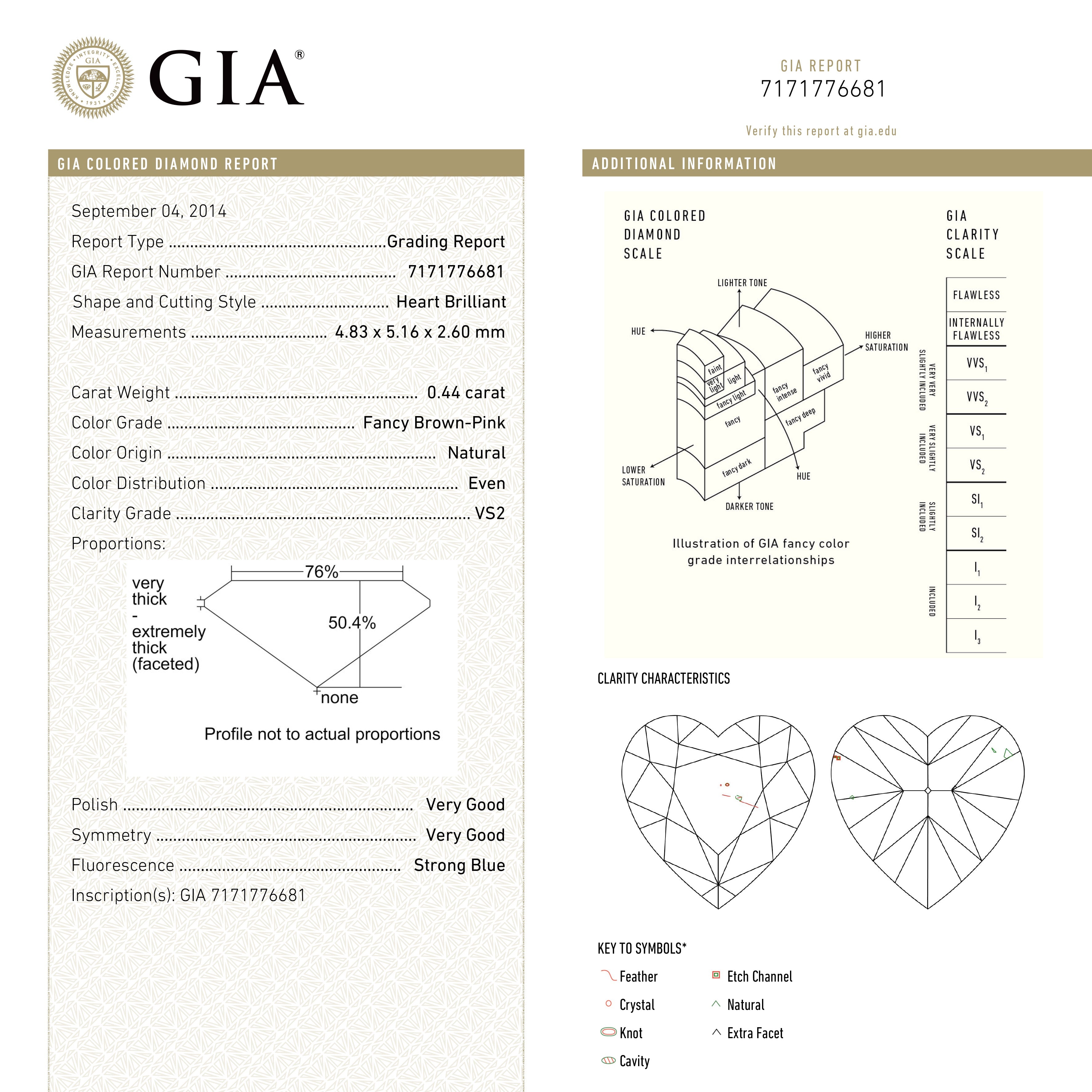 0.44ct GIA Certified VS2 Fancy Deep Brown Pink Heart Cut Diamond - 4.83x5.16x2.60mm | Engagement Ring, Anniversary Gift, Jewelry Making
