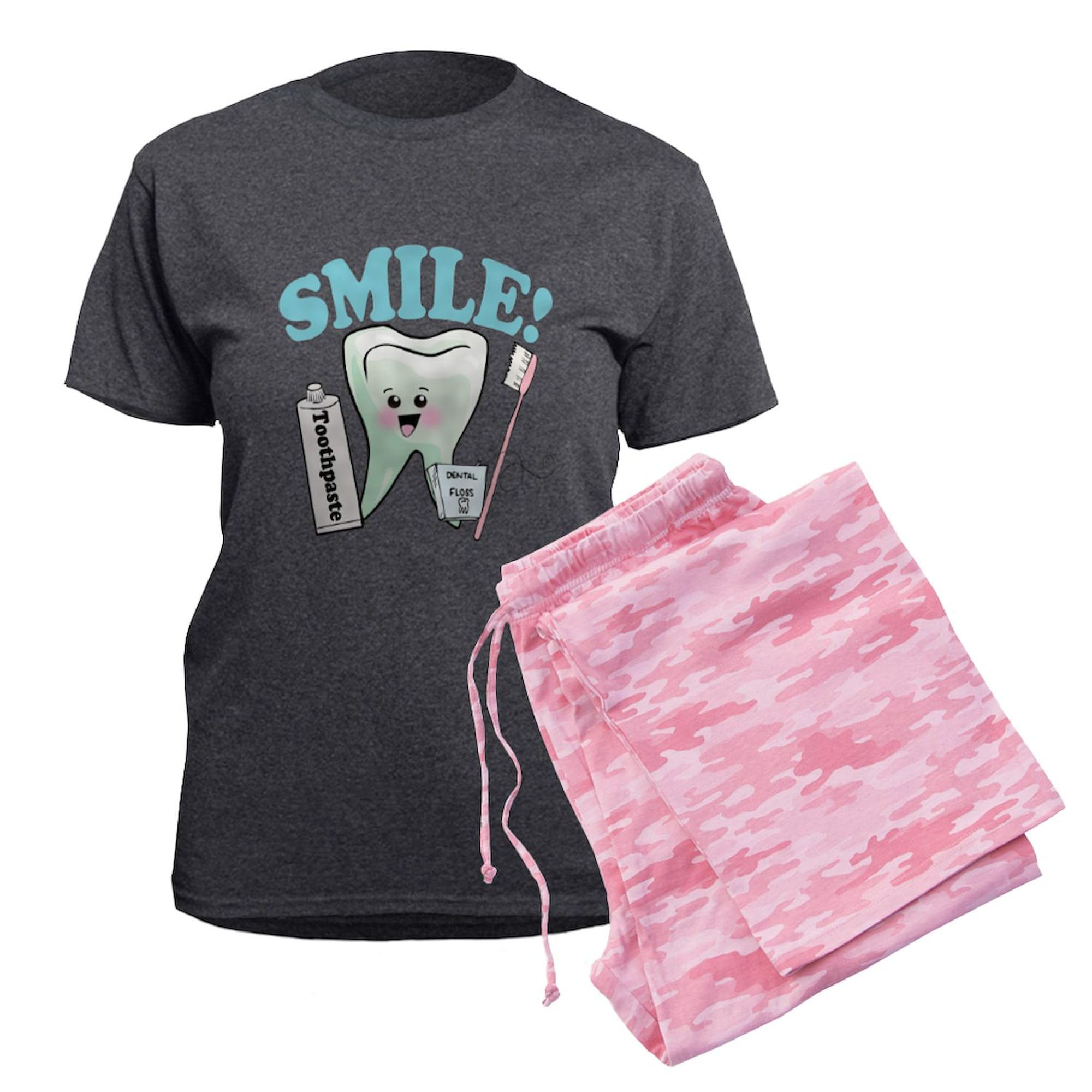 Dentist & Dental Hygienist Themed Women's Dark Charcoal Pajama Set - Funny Teeth Print Sleepwear for Dental Professionals & Students | Perfect for Night Shifts, Sleepovers & Gifts