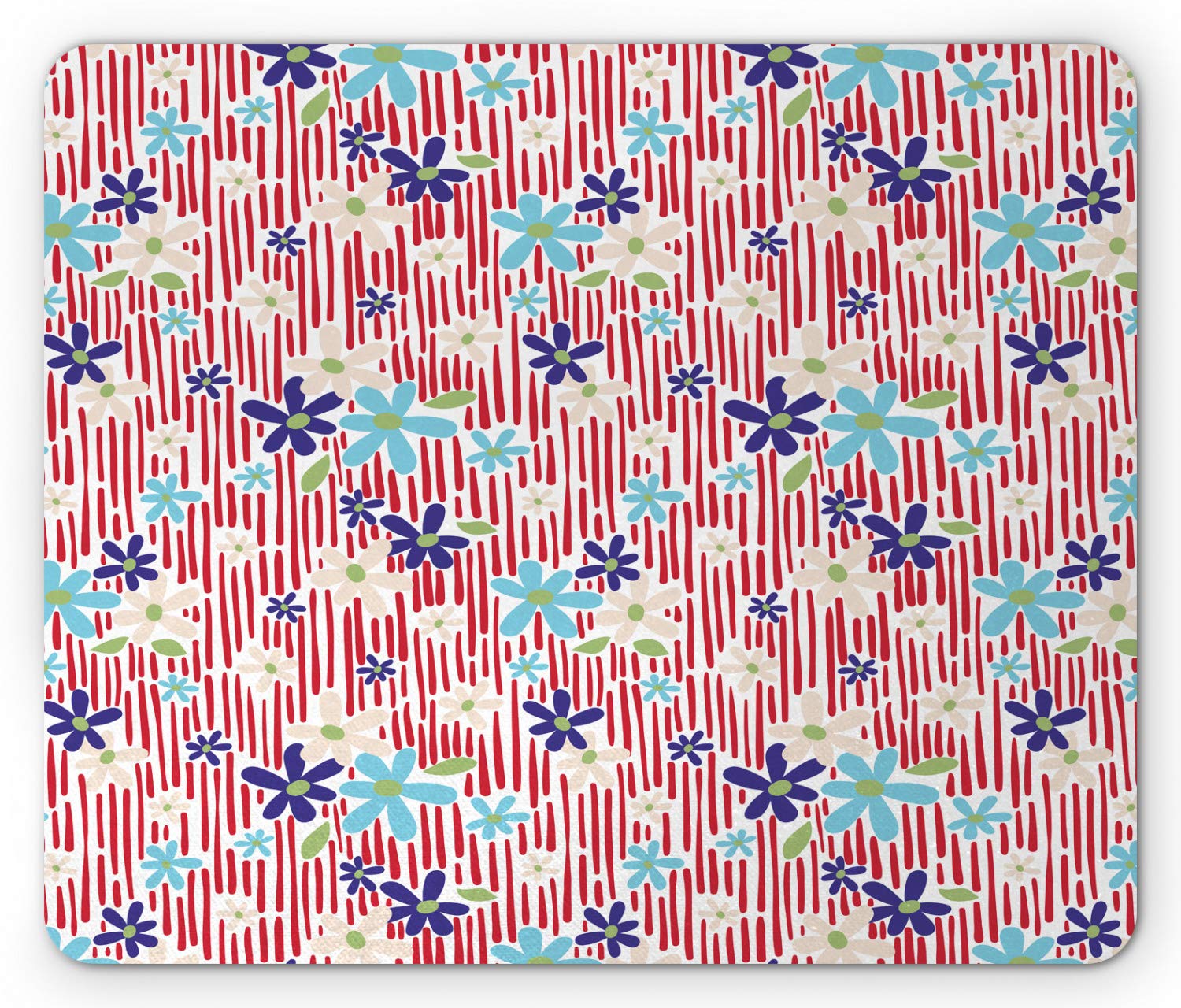Ambesonne Spring Mouse Pad - Colorful Flower Petals Blossoms on Vertical Stripes Meadow Design, Non-Slip Rubber Base, Standard Size Rectangle Mousepad in Vermilion Multicolor - Perfect for Office, Gaming & Home Computer Use