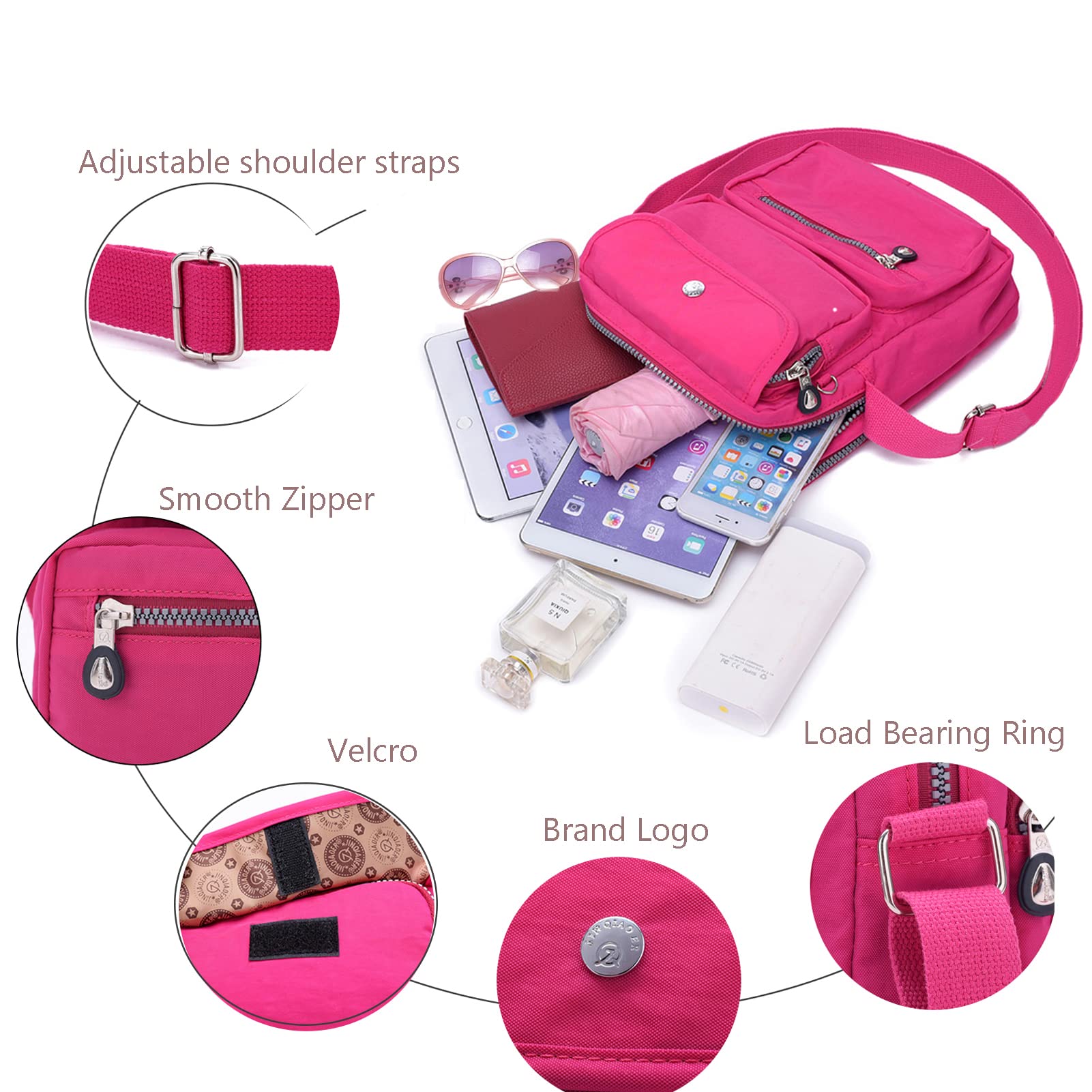 KARRESLY Women's Waterproof Crossbody Bag - Small Nylon Shoulder Purse with Multiple Pockets for Everyday Use, Travel & Shopping