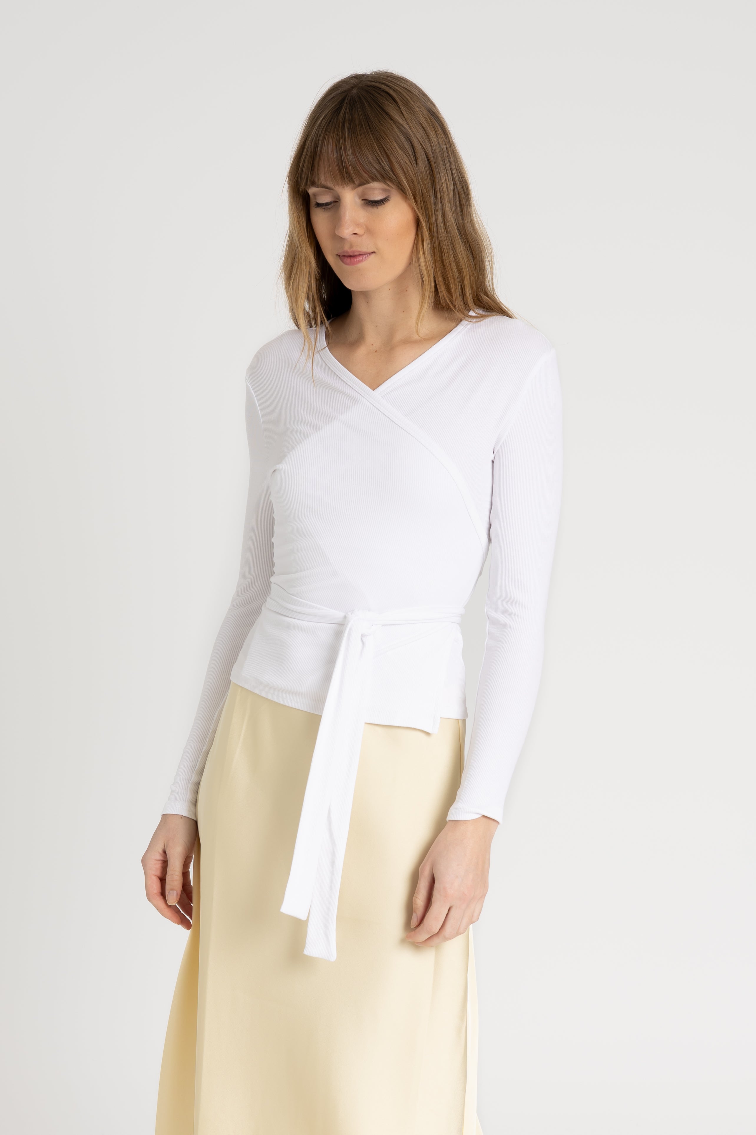 Elegant White Tie Wrap T-Shirt for Women - Casual & Chic Style - Perfect for Office, Date Night & Everyday Wear