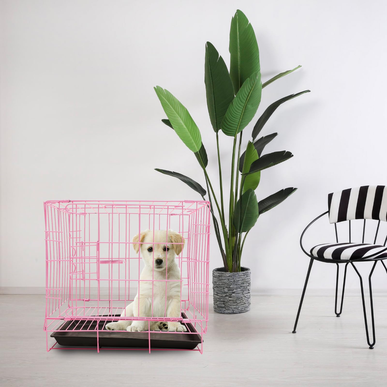 ULTECHNOVO Single Door Metal Dog Crate with Removable Tray - Portable Pet Cage for Medium Dogs, Poodles, Cats & Rabbits - Indoor & Outdoor Use for Home, Travel & Training