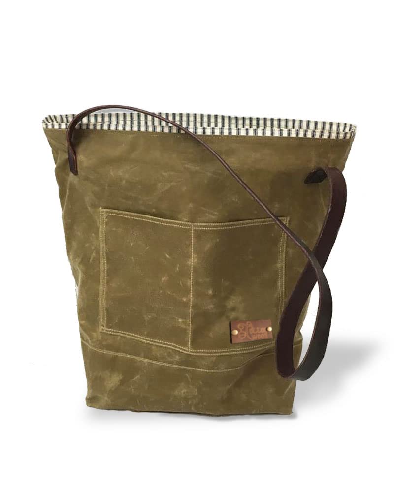Premium Waxed Canvas & Leather Tote Bag - Olive Drab Waterproof Tote for Travel, Work & Shopping - Durable Unisex Shoulder Bag for Commuters & Professionals