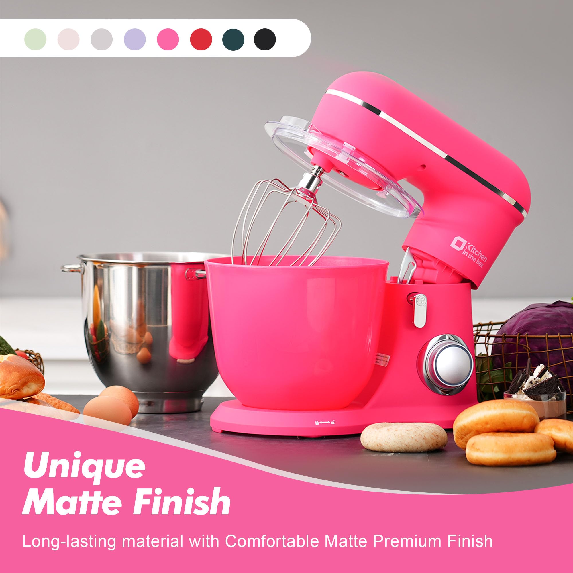 4.5QT & 5QT Stand Mixer Set - Matte Finish Electric Kitchen Mixer with Egg Whisk, Dough Hook & Flat Beater - Perfect for Baking Cakes, Cookies & Bread Dough (Neon Pink)