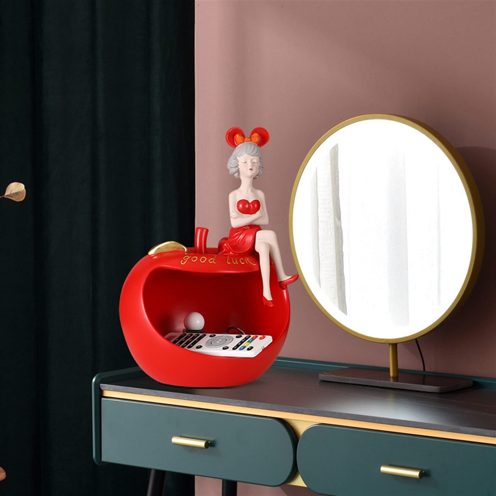 Cute Resin Girl Sculpture - Decorative Storage Tray, Figurine Coin Bank & Key Holder | Modern Art Statue for Home, Desk, or Entryway | Perfect for Organizing Snacks, Jewelry & Small Items (Orange)
