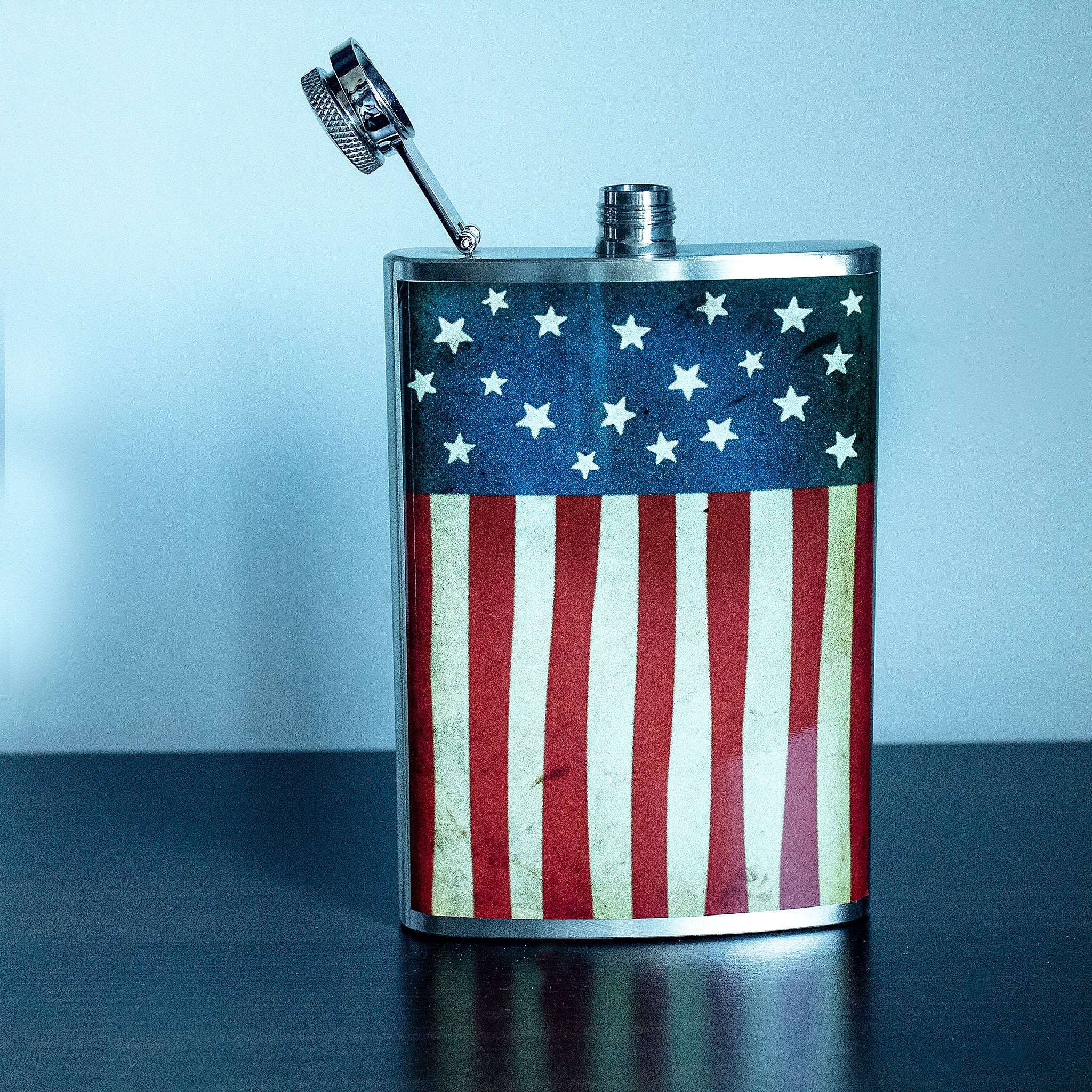 Old Glory American Flag 8 Oz Stainless Steel Hip Flask - Patriotic Gift for Outdoor Camping, Tailgating & Travel