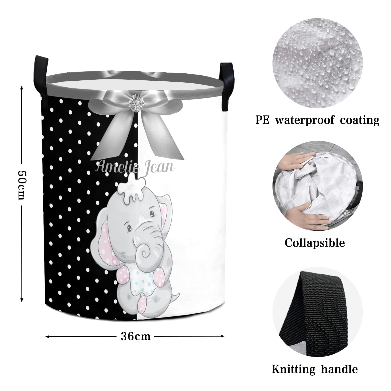 Polka Dot Bow Elephant Storage Bin - Waterproof Oxford Fabric Laundry Hamper, Toy Organizer & Gift Basket for Nursery, Bedroom, Baby Clothes | Perfect for Kids' Room Decor & Home Organization