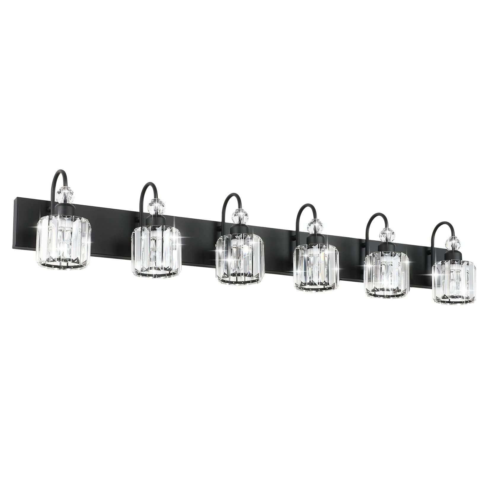 Ralbay Modern 6-Light Crystal Black Vanity Lights - Matte Black Bathroom Wall Sconce with Elegant Crystal Accents - Perfect for Bathroom Vanity, Dressing Room, and Luxury Home Decor