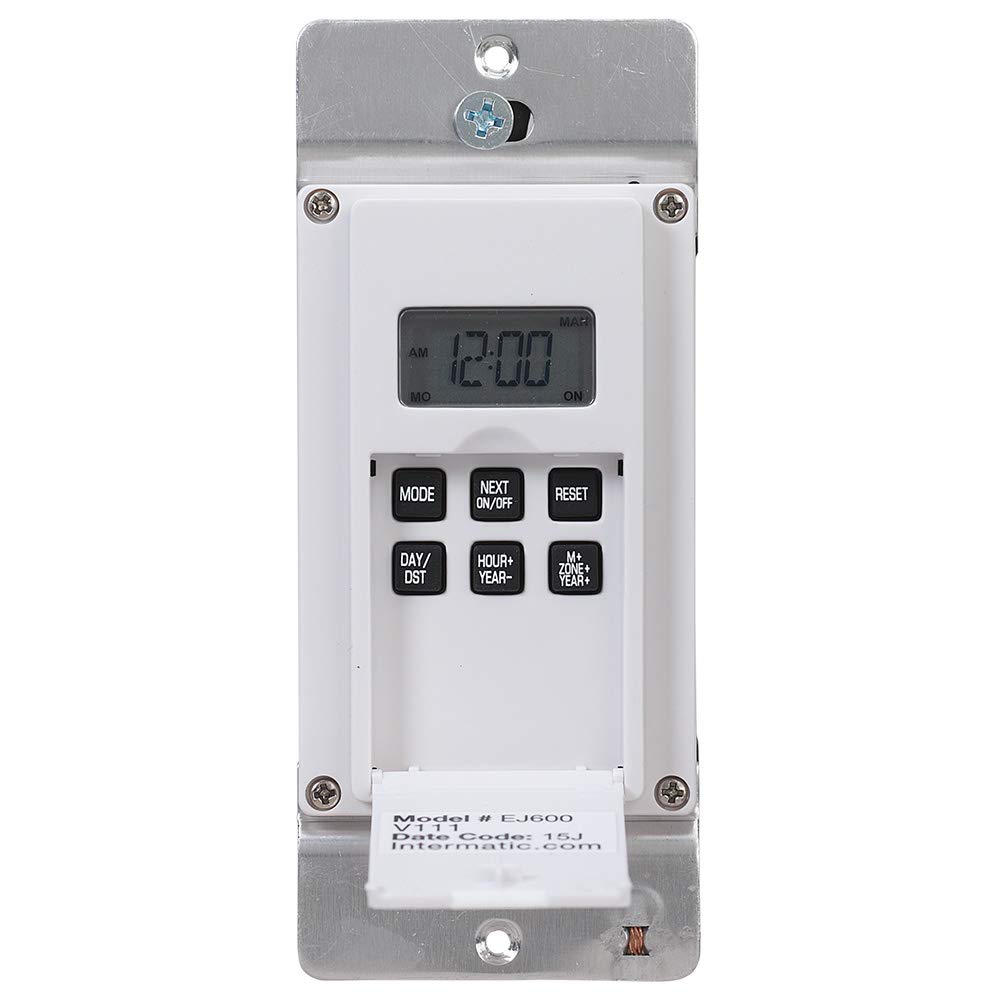 Intermatic EJ600 120 Volt Indoor Digital Astro In-Wall Timer - White, Medium Size | Programmable Light Switch for Home Automation, Energy Savings & Security Lighting Control