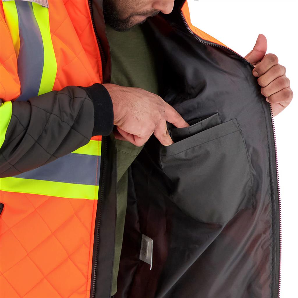 DuraDrive Men's High Visibility Orange Freezer Jacket - Warm Lined Workwear for Cold Storage & Outdoor Winter Jobs
