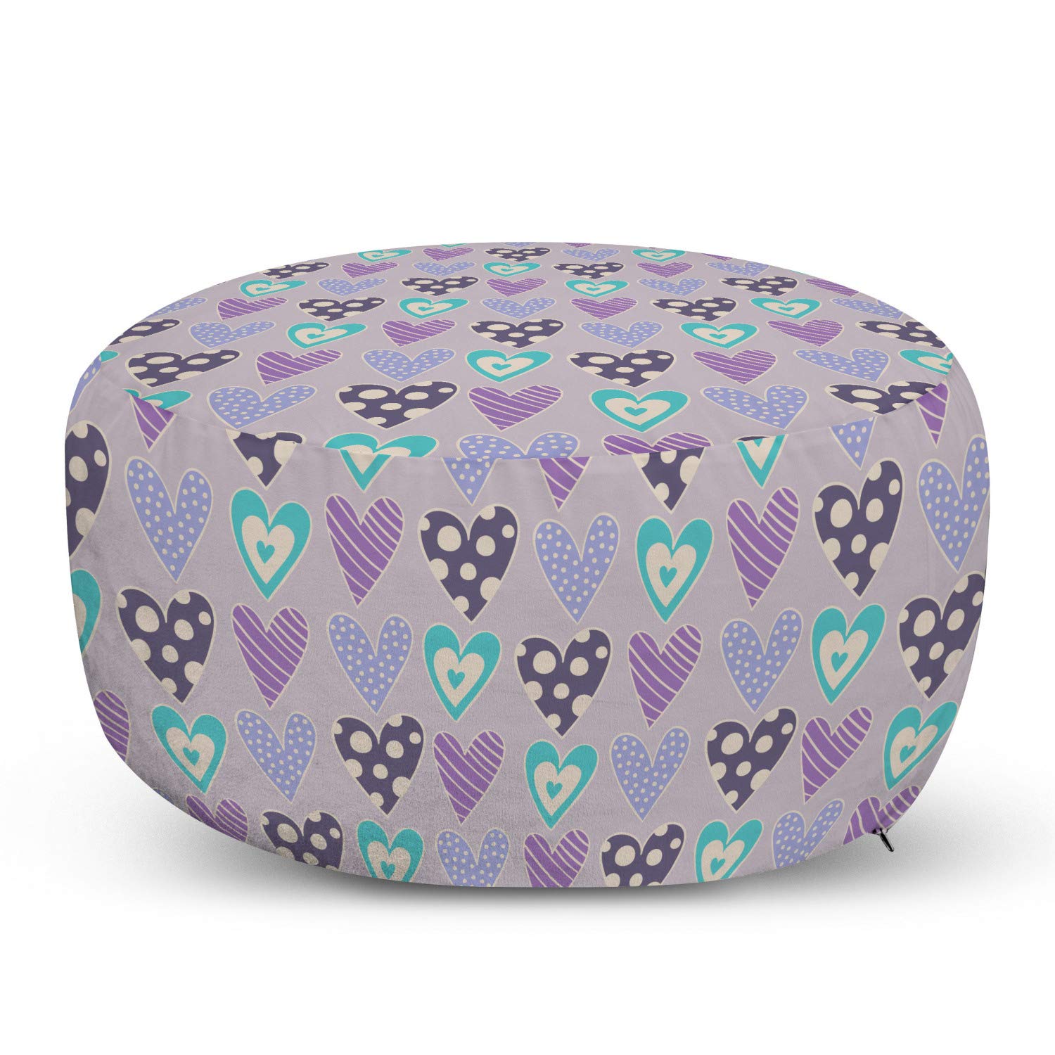 Ambesonne Hearts Ottoman Pouf - Decorative Foot Rest with Removable Cover, Rhythmic Romance Dot Pattern in Mauve Multicolor - Perfect for Living Room, Bedroom & Home Decor