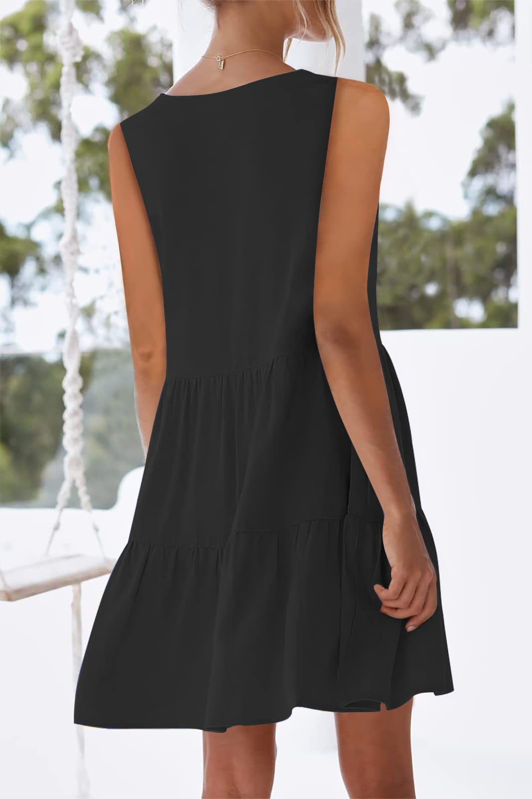 Nclook Women's 2025 Summer Casual Dress - Sweet Cute V-Neck Sleeveless Mini Dress with Pockets | Flowy Beach Dress for Vacation, Date Night & Outdoor Parties