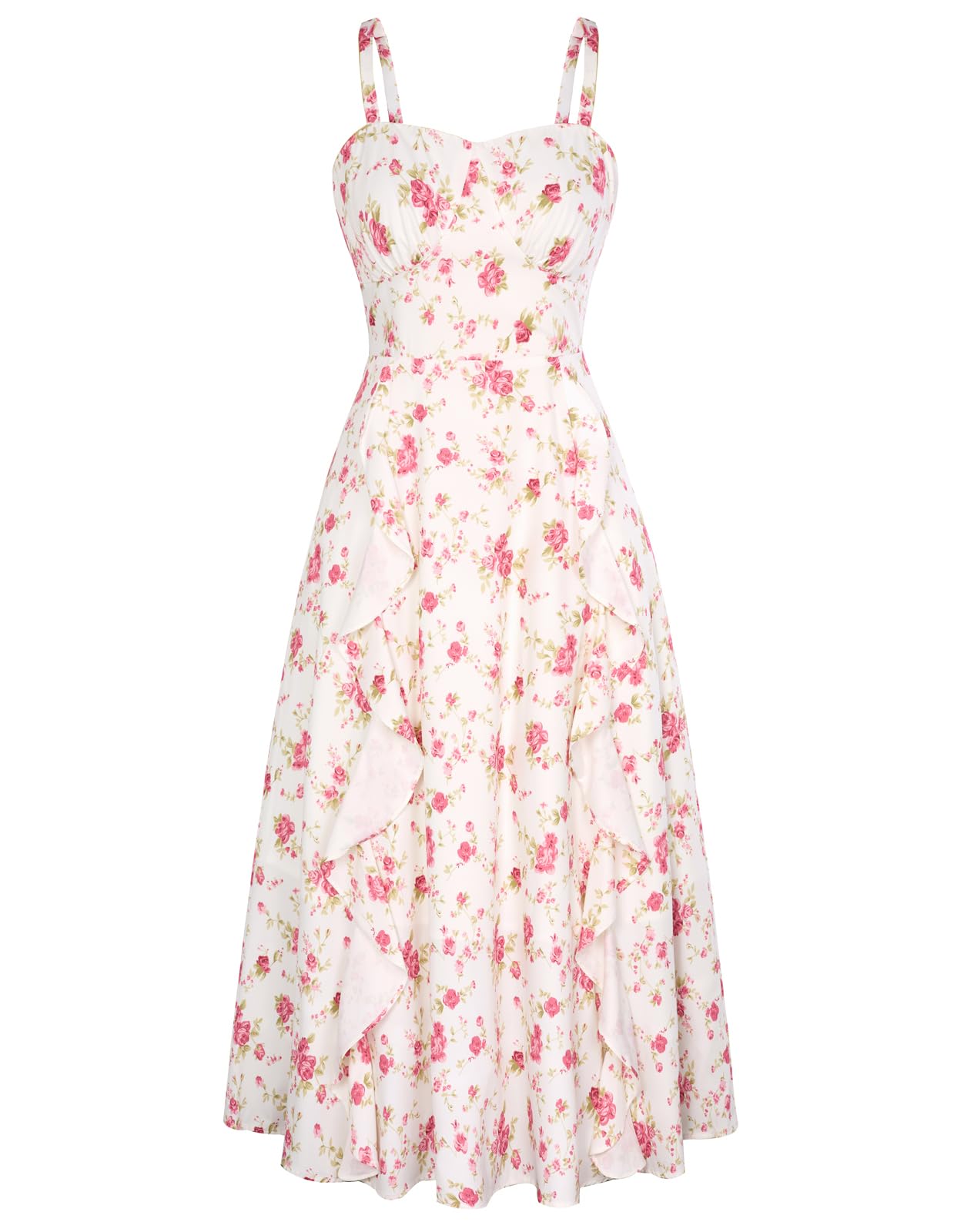 Belle Poque Women's 2025 Boho Midi Sun Dress - Casual Spaghetti Strap Ruffle Flowy Dress for Wedding Guest, Beach, Party & Summer Outfits