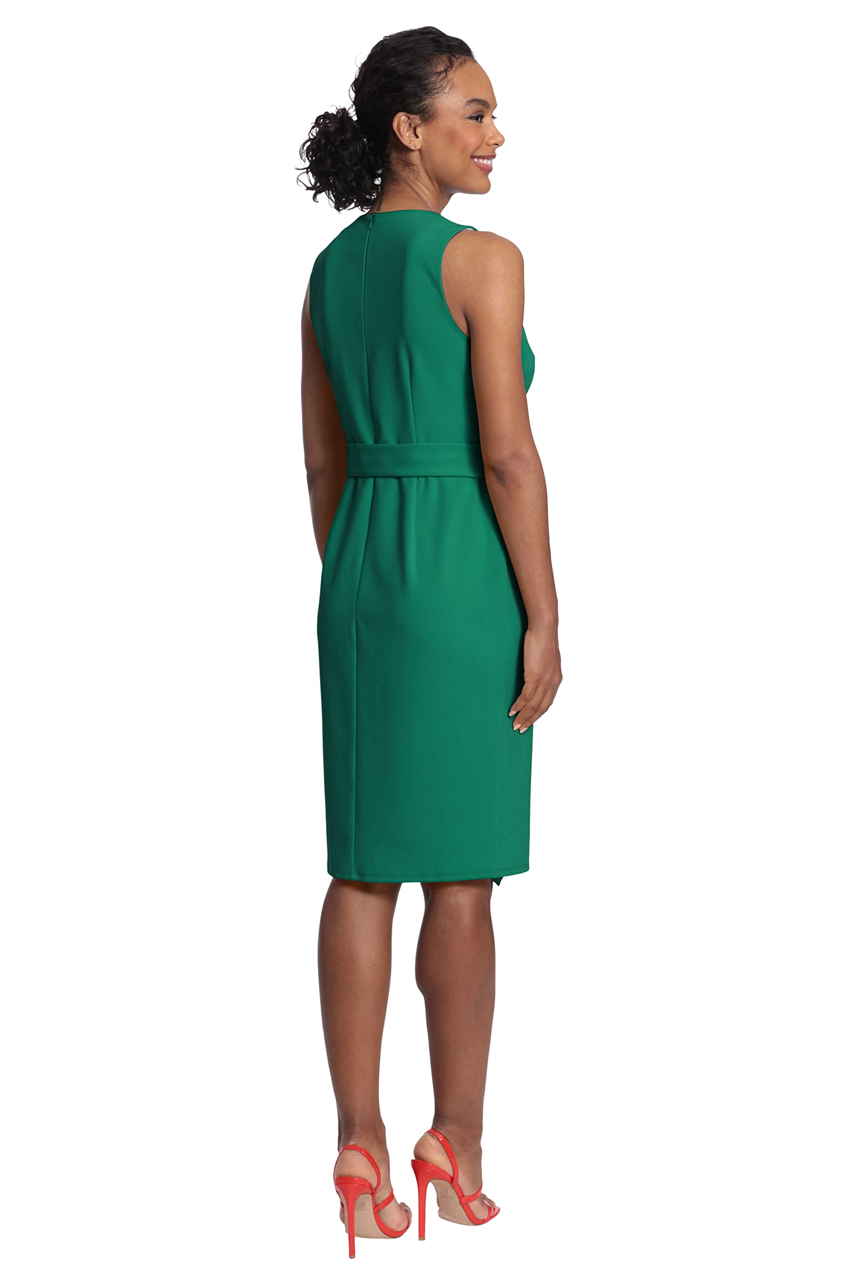 Donna Morgan Women's Sleeveless Wrap Dress with Waist Tie & Waterfall Ruffle Skirt - Elegant Summer Cocktail Party & Wedding Guest Dress