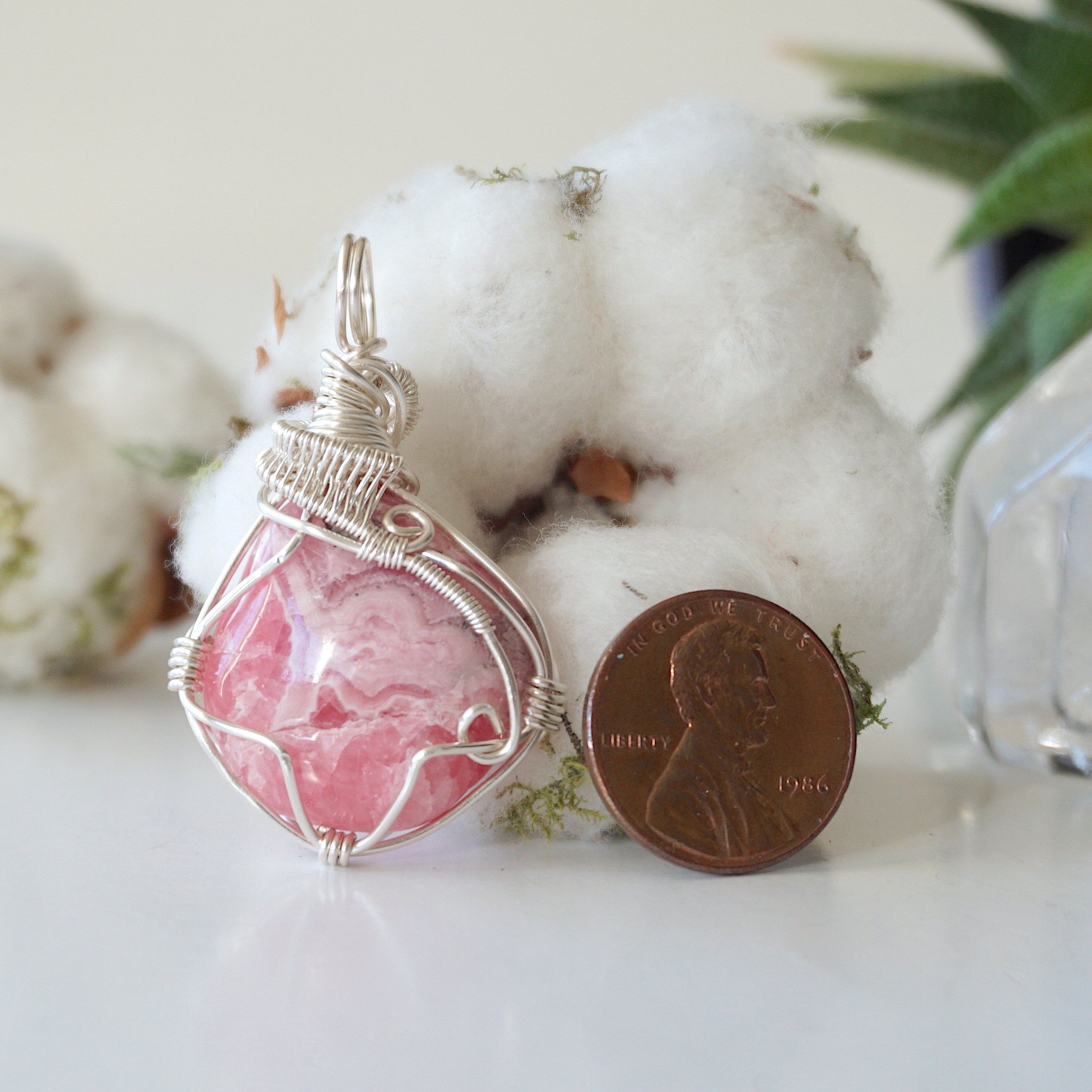 Rhodochrosite Pendant Necklace in Bright Silver - Elegant Jewelry for Women, Gift for Valentine's Day, Birthday & Special Occasions