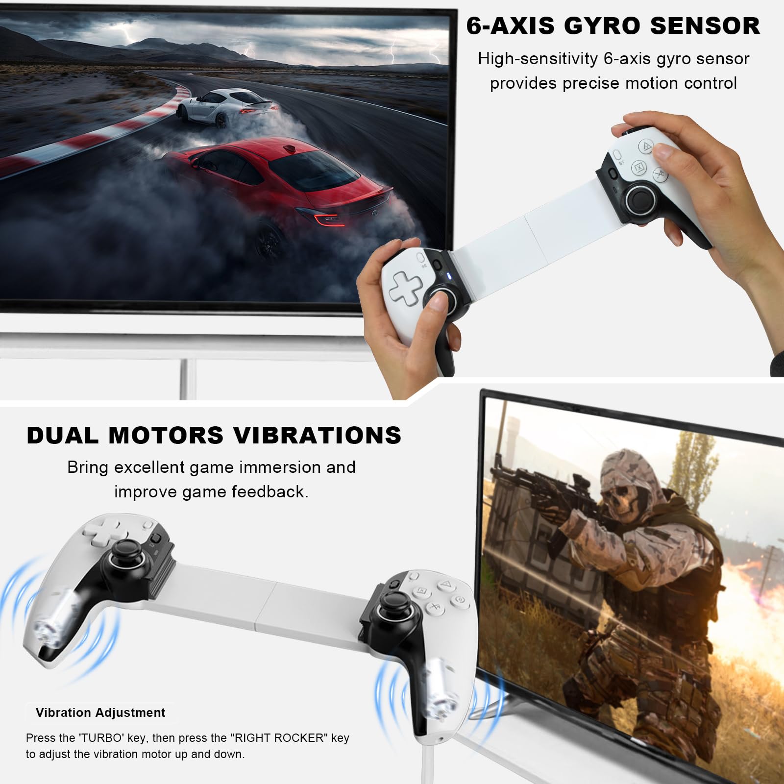 Megadream Wireless Gamepad for iPad, iPhone, Android, PC, Switch - Turbo, Cloud Gaming, PS5/Xbox Support - Perfect for COD & Mobile Gaming