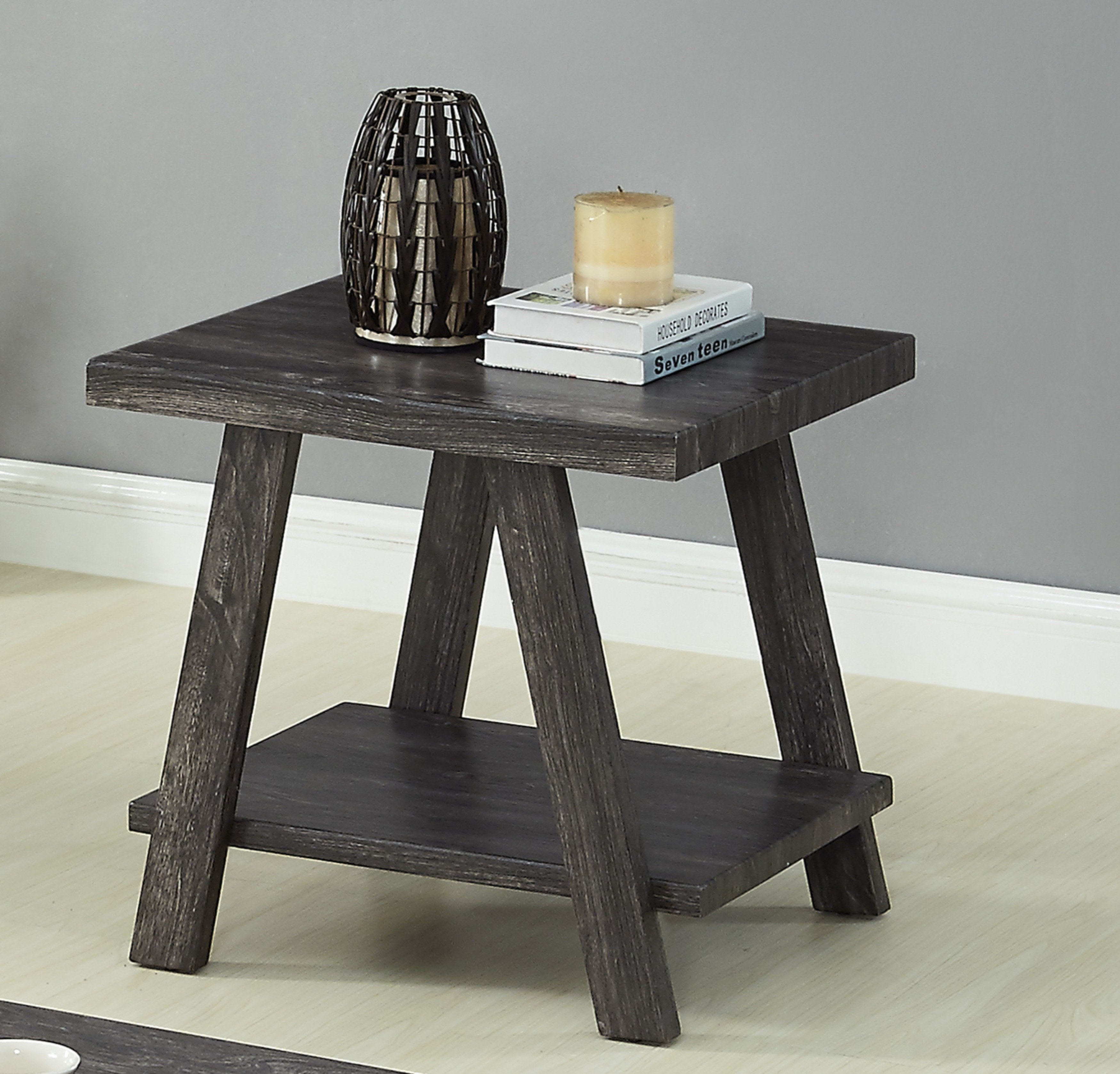 Roundhill Furniture Athens Contemporary Replicated Wood Shelf End Table - Charcoal Finish - Modern Living Room & Bedroom Accent Table for Home Decor
