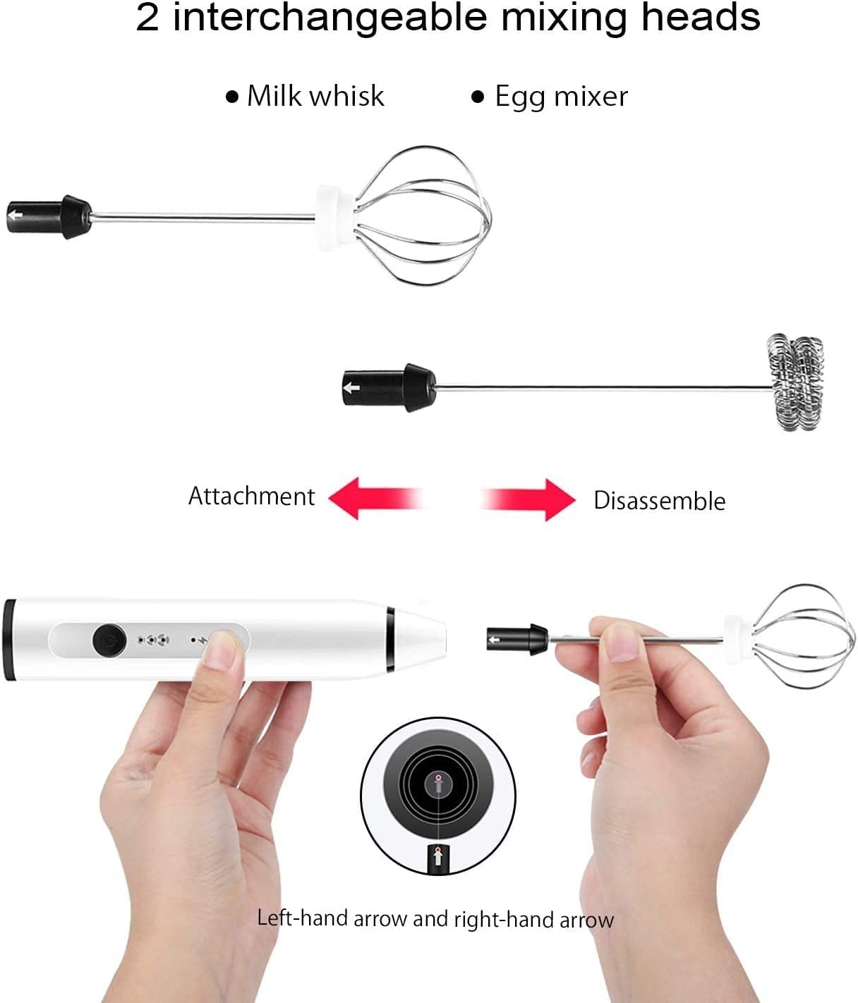 Rechargeable Electric Milk Frother with 2 Stainless Steel Whisk Attachments - 3-Speed Adjustable Handheld Blender for Coffee, Latte, Cappuccino, Hot Chocolate & Matcha - Perfect for Home Baristas, Office Use & Kitchen Essentials