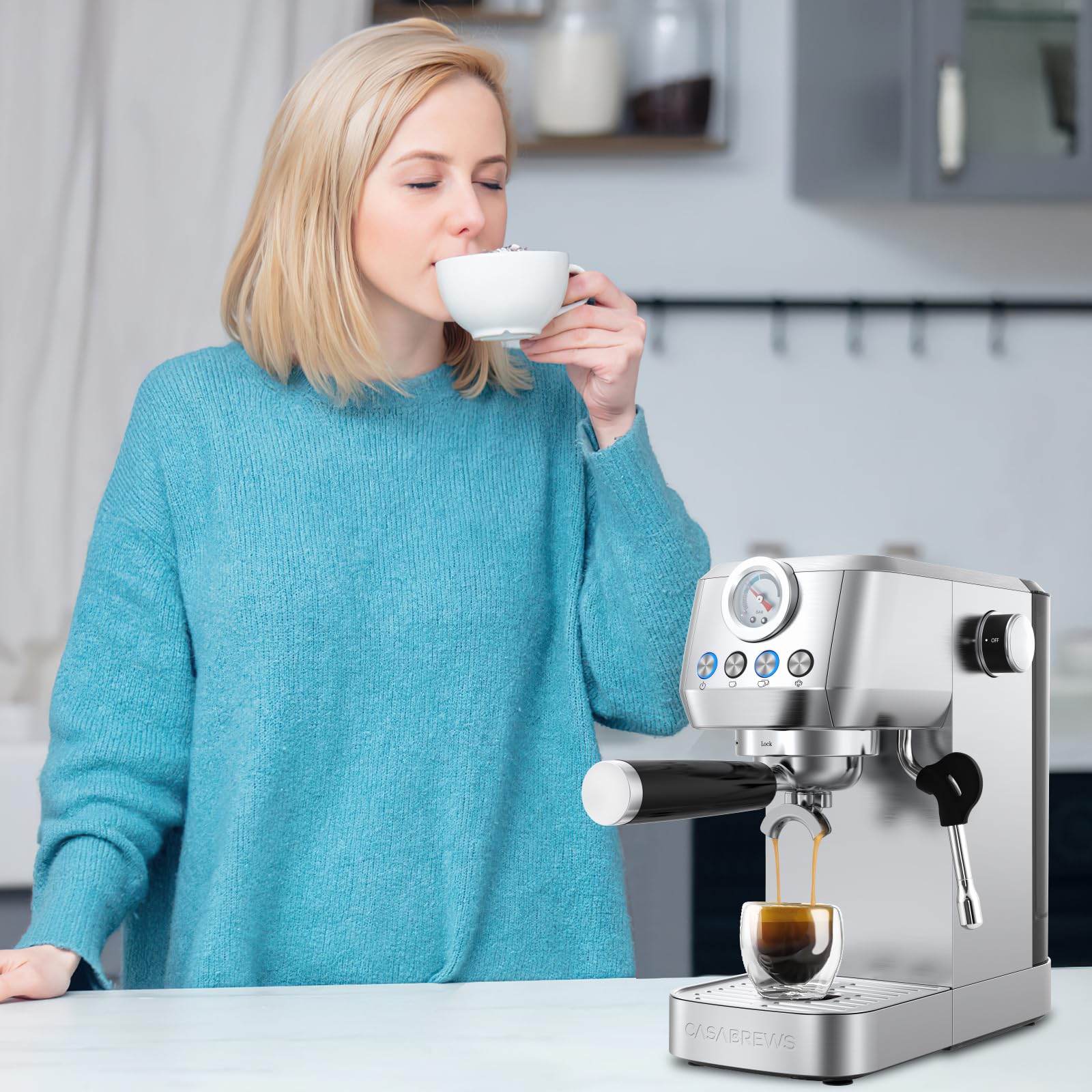 CASABREWS 20 Bar Espresso Machine with Steam Milk Frother - Stainless Steel Coffee Maker for Cappuccino & Latte - 43.9 oz Removable Water Tank - Perfect for Home Baristas & Coffee Lovers