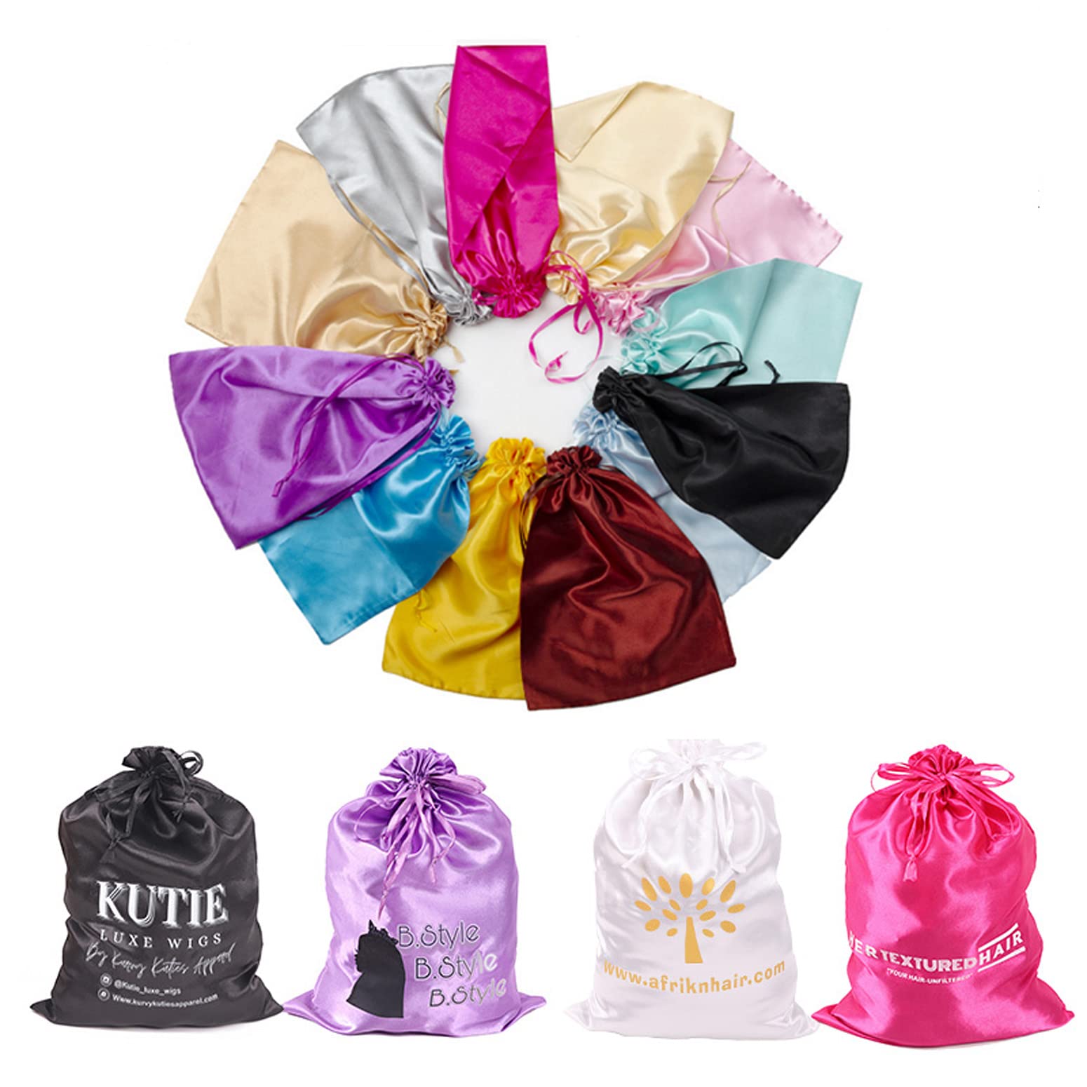 Custom Logo Wig Hair Extension Storage Bags - 20 Pack Red Silk Satin Drawstring Gift Packaging for Hair Bundles | Perfect for Salon Organizers, Travel & Hair Care Storage
