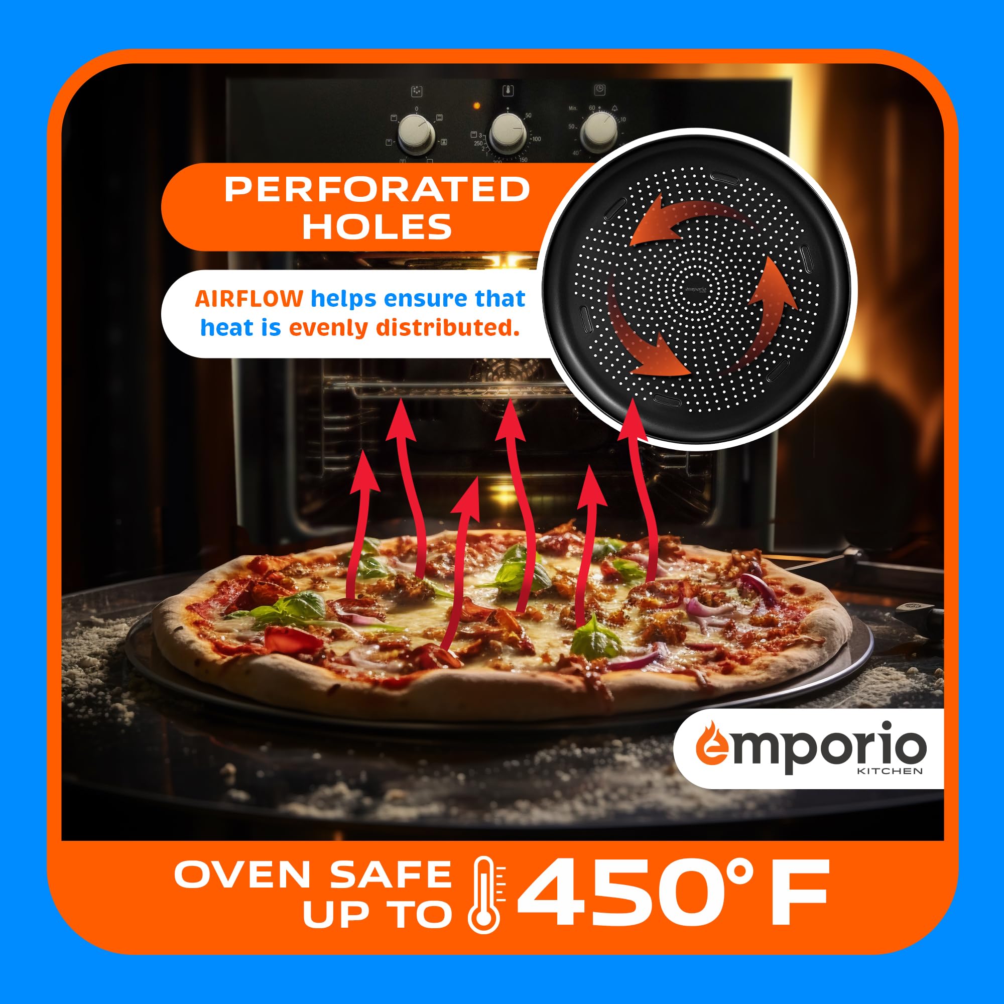 15.75-Inch Round Perforated Carbon Steel Pizza Baking Pan - Non-Stick Coating, Oven & Dishwasher Safe (450°F), PFOA/PFOS/PTFE Free, Airflow Design - Perfect for Homemade Pizza, Bread, Cookies & Baking in Oven or Grill