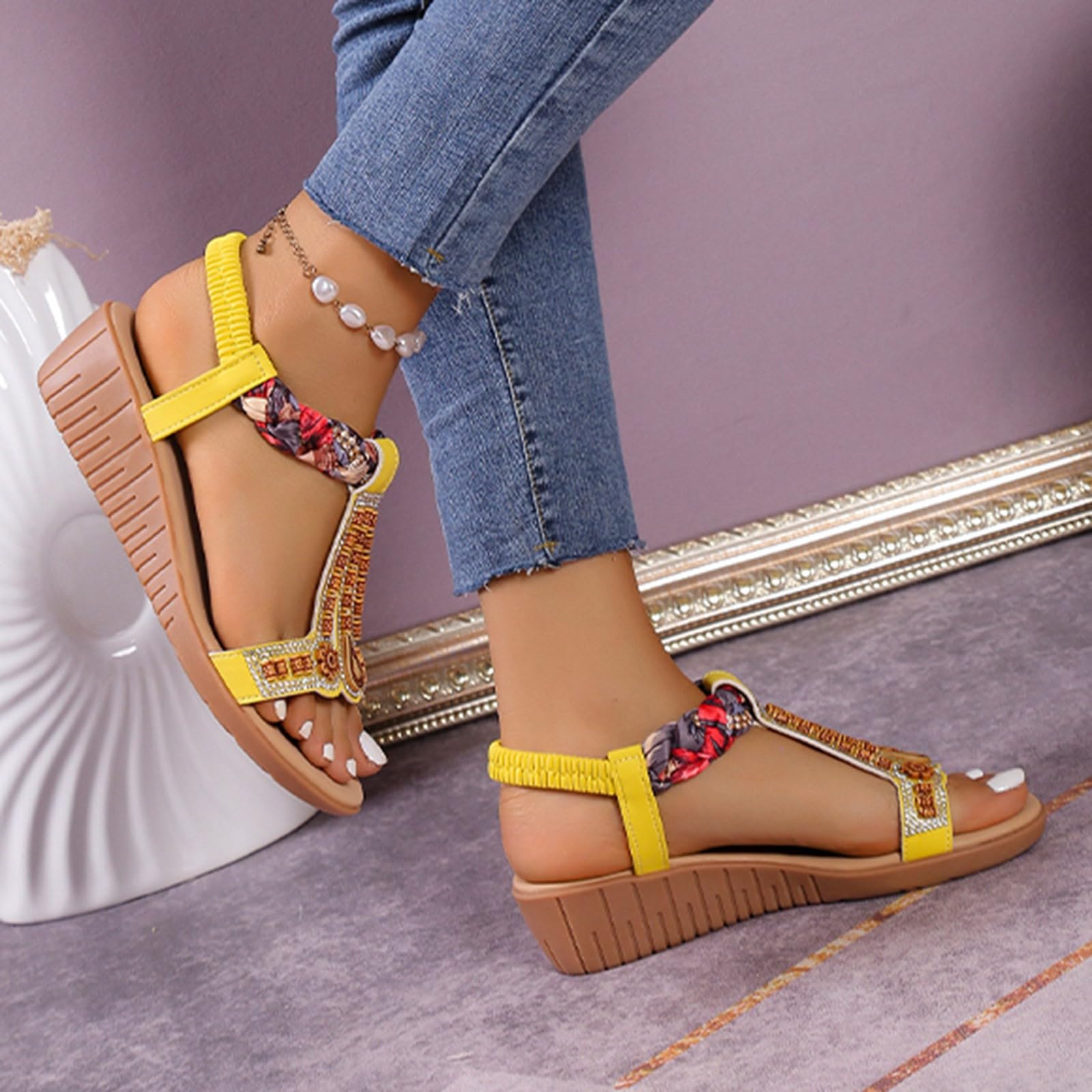 WILLBEST Women's Navy Blue Platform Sandals - Lightweight Summer Beach Thong Sandals with Non-Slip Sole for Casual Wear, Walking, and Outdoor Activities