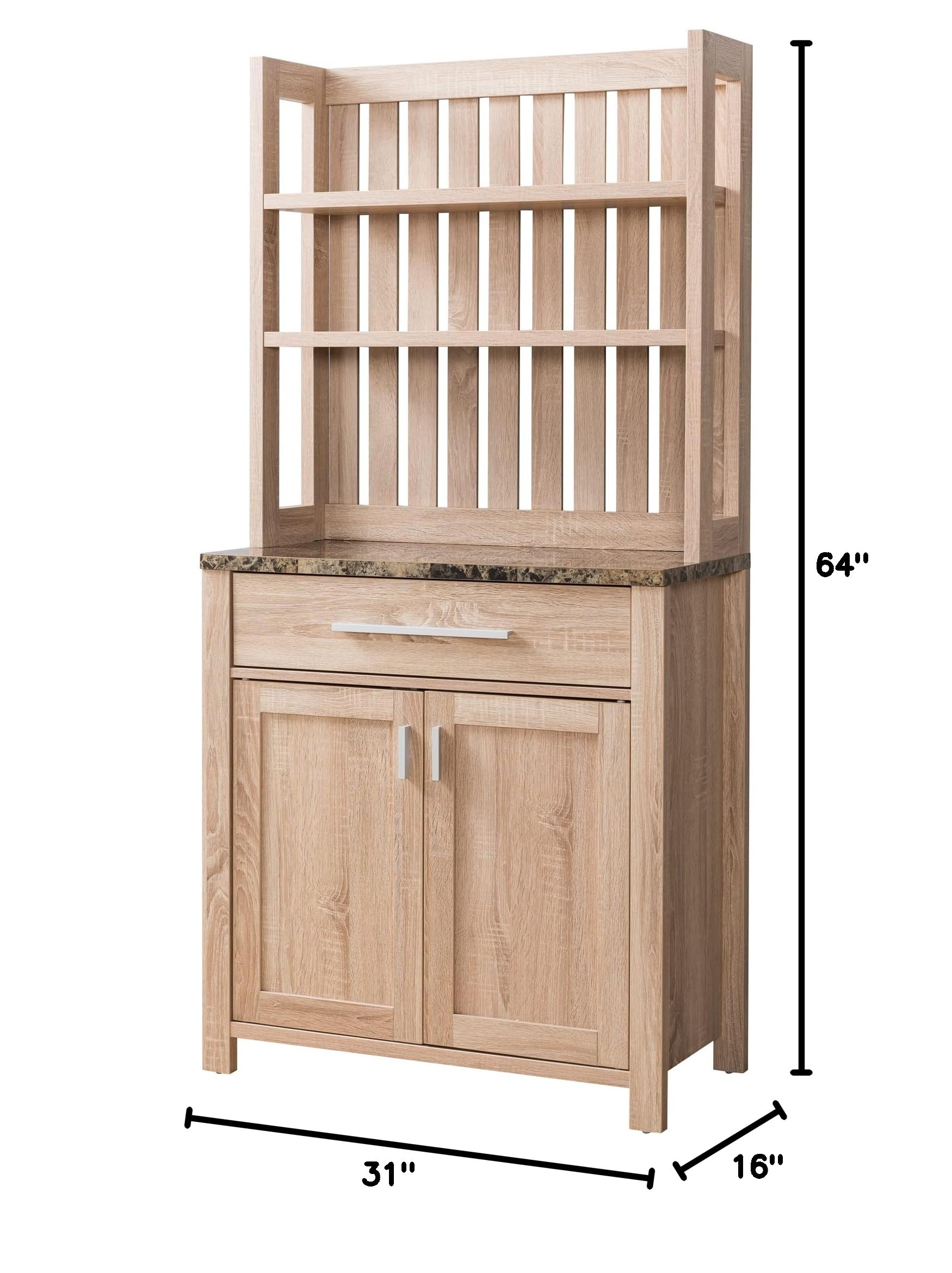 Premium Wooden Wine Cabinet - Bar Storage Cabinet for Kitchen, Dining Room & Pantry - Organize Dishes, Glasses & Bottles - Natural Finish Home Furniture for Entertaining & Storage