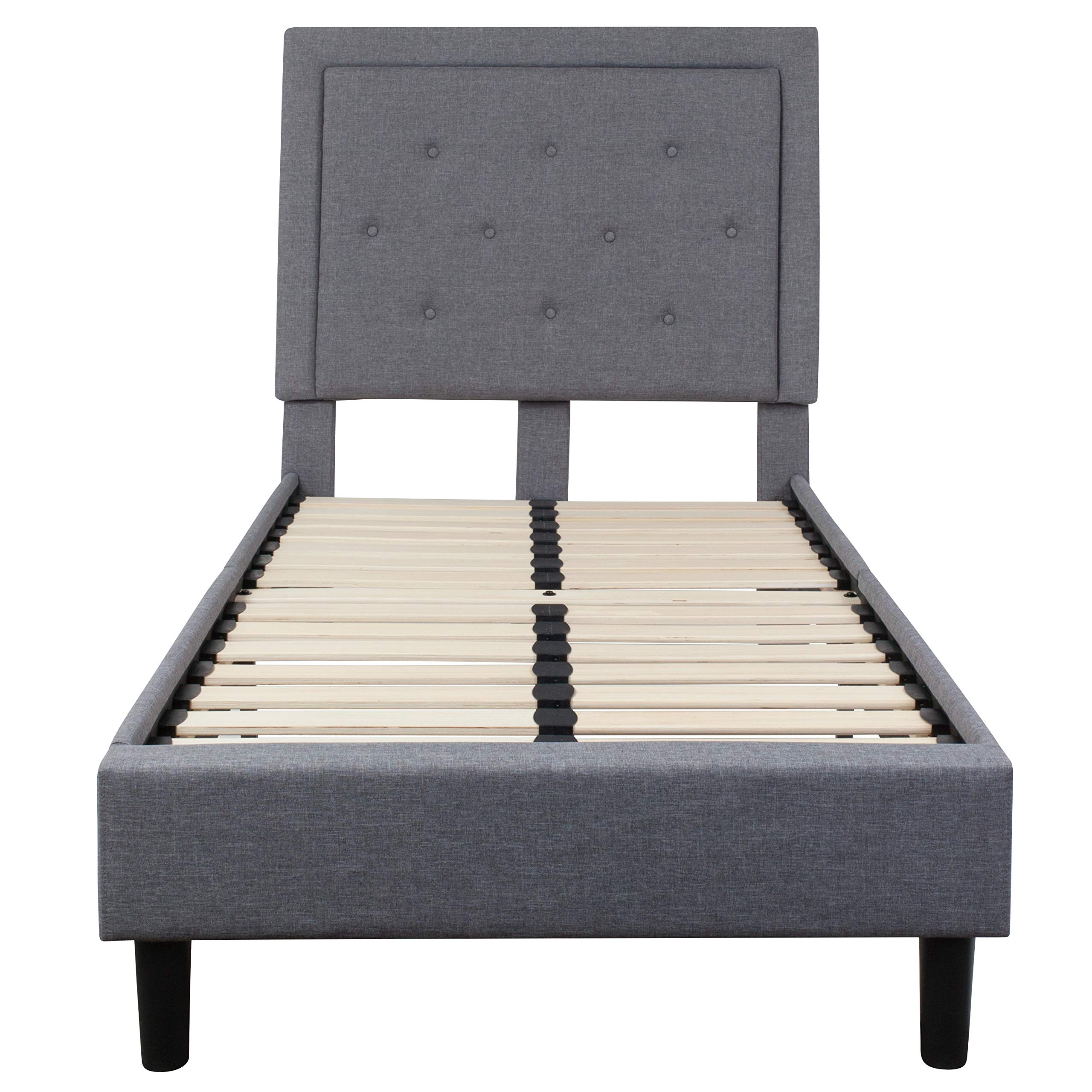 Merrick Lane Mallory Twin Size Platform Bed - Tufted Upholstered Bed Frame with Light Gray Fabric - Perfect for Small Bedrooms, Guest Rooms & Dorm Rooms