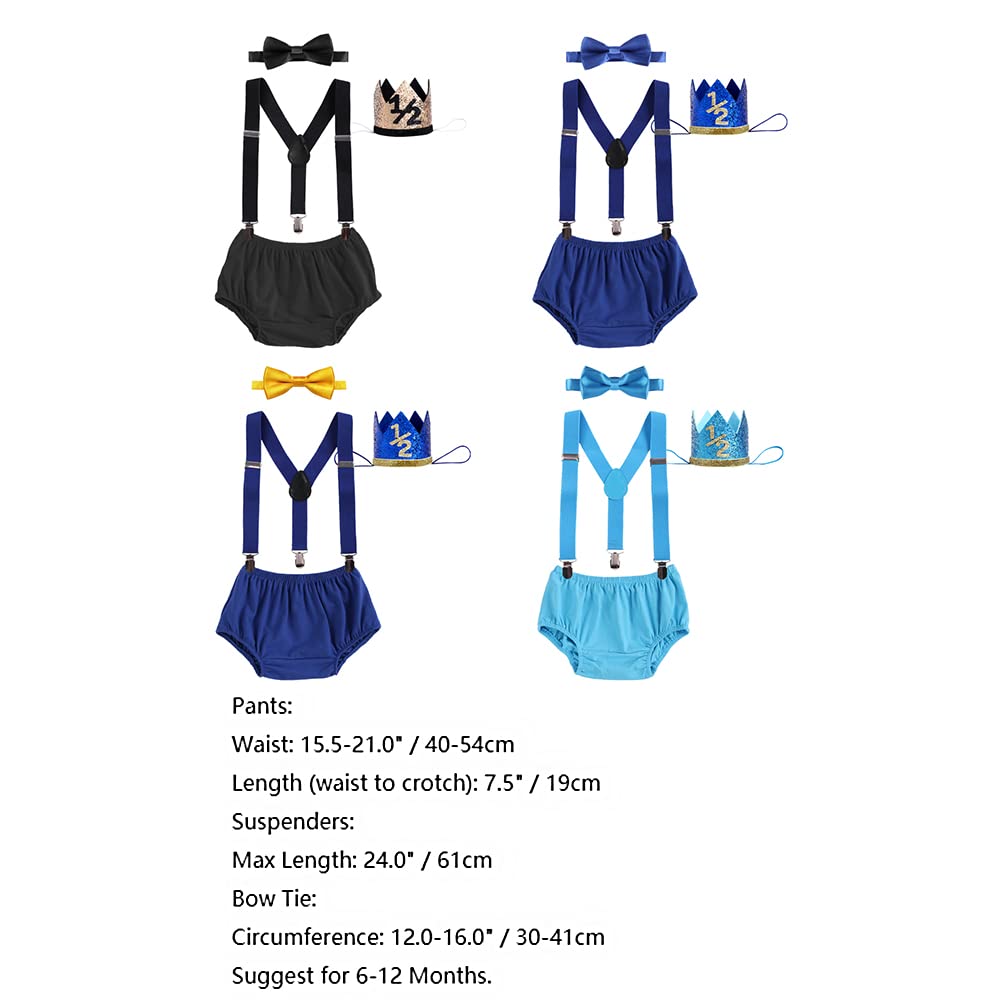 Baby Boy 1st Birthday Cake Smash Outfit Set - Suspenders, Bow Tie & Crown Diaper Cover - Gentlemen Suit for Half Year to One Year Old - Newborn Photography & Baby Shower Clothes - Perfect for Milestone Celebrations and Photo Shoots