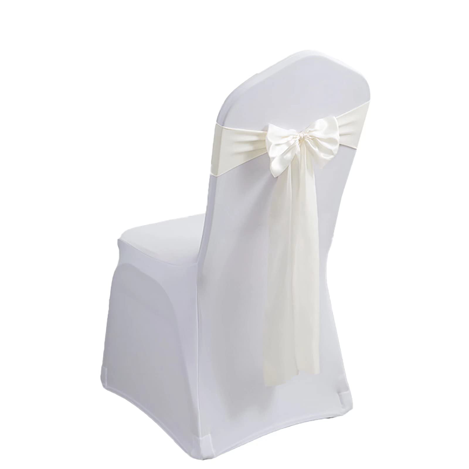 100-Pack Stretch Spandex Chair Sashes - Beige Satin Ribbon Bows for Wedding, Banquet & Party Decor - Durable Chair Covers for Home, Hotel & Kitchen Use - Perfect for Table Settings & Event Styling