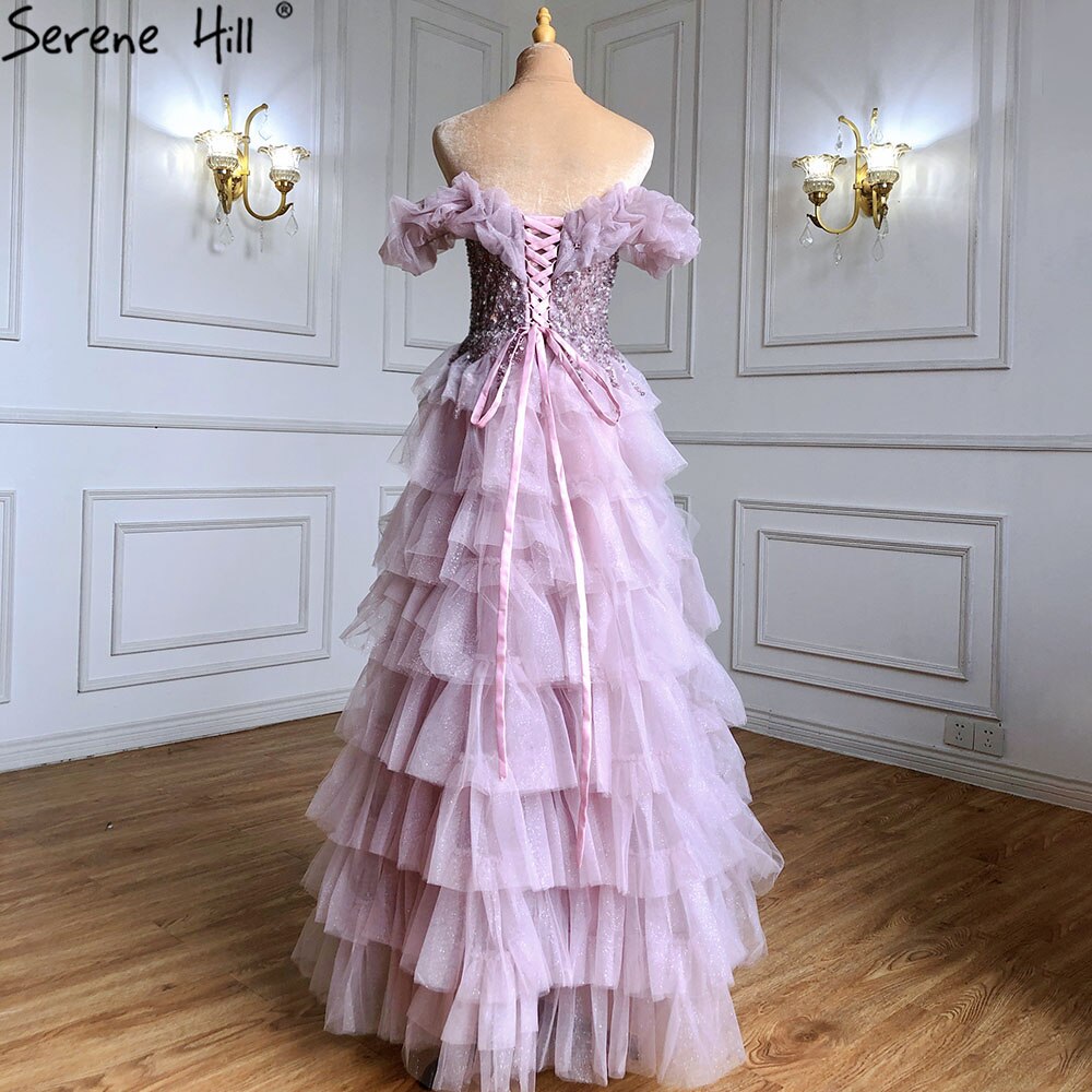 Serene Hill Lilac A-Line Evening Dresses for Women 2025 - Beaded Tiered Sexy Gown for Wedding, Party & Special Occasions | LA71414