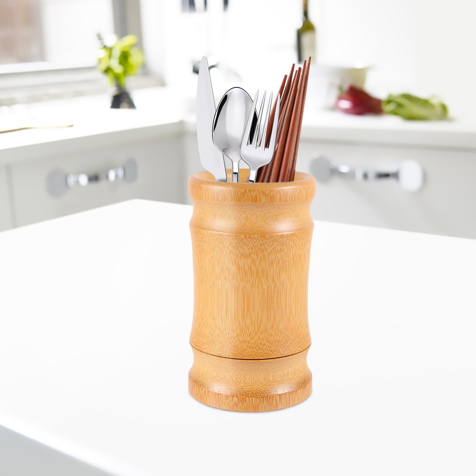 Bamboo Utensil Holder for Kitchen Counter - Spoon Organizer for Cooking