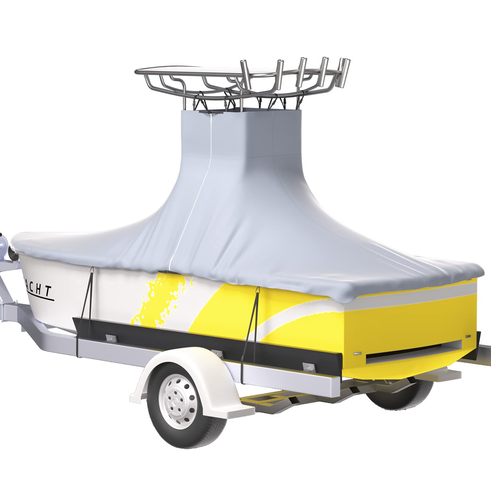 VEVOR Heavy Duty 600D Marine Grade Oxford Boat Cover - UV Resistant Waterproof T-Top Cover for 18.5'-20' Center Console Boats with 2 Support Poles & 5 Windproof Straps (Gray) | Perfect for Saltwater Fishing, Offshore Boating & Marine Protection
