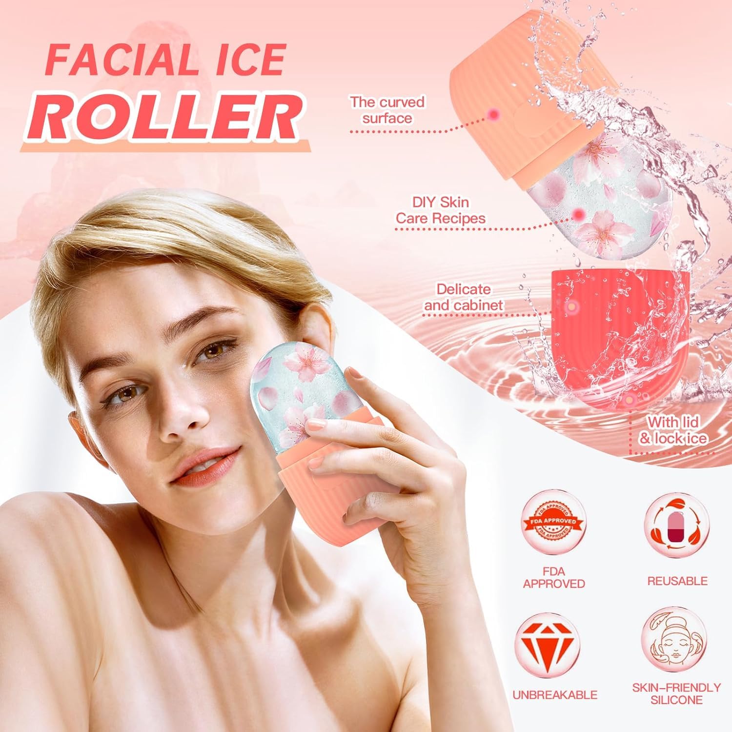 LOZOX Ice Roller for Face & Eyes - Cooling Facial Massage Tool for Puffiness & Dark Circles | Skin Care Ice Roller with Gua Sha Benefits | Reusable Silicone Ice Cube Mold for Beauty Routine | Perfect for Morning Depuffing & Post-Workout Skin Refresh