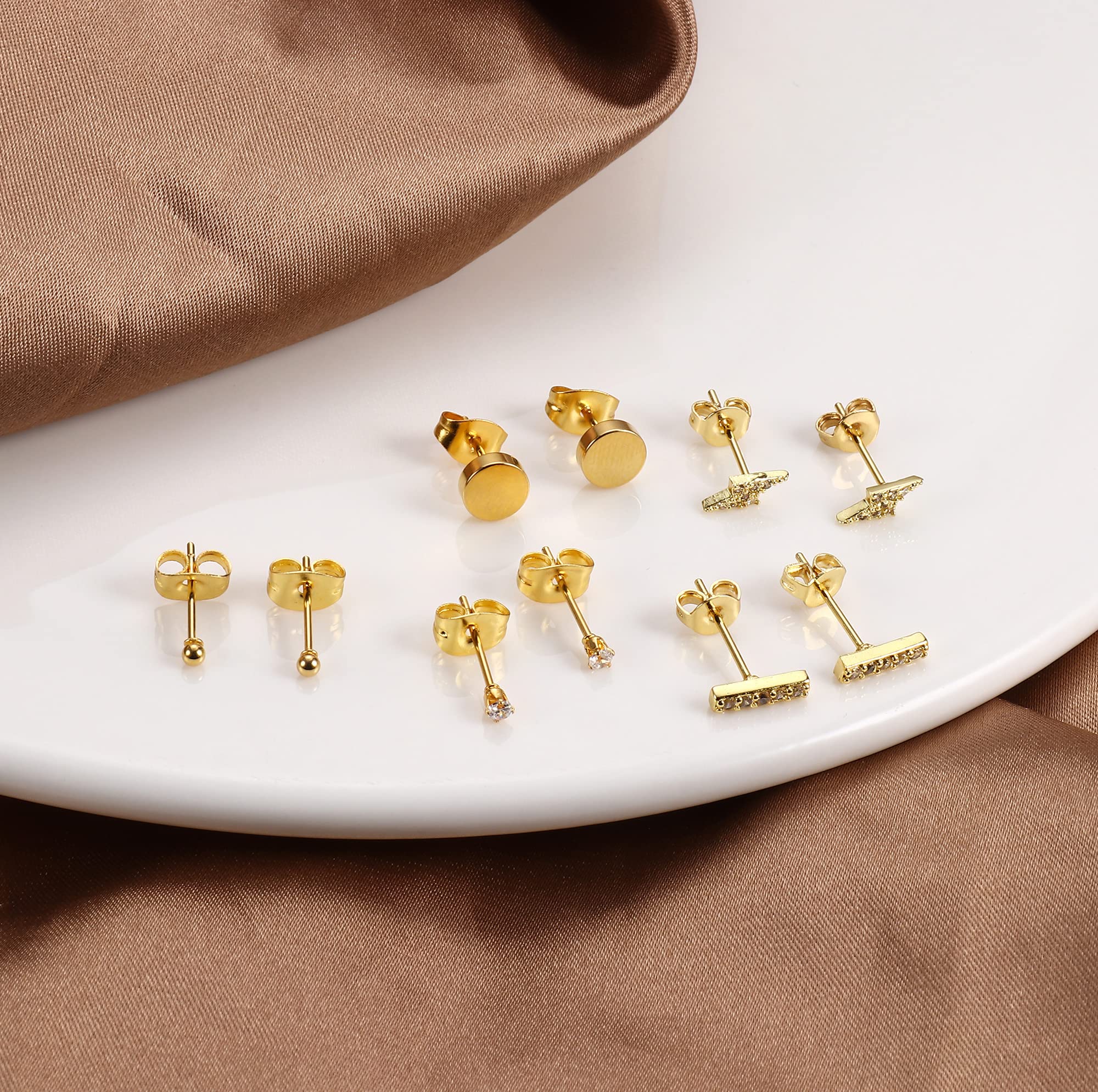 FASACCO 9 Pairs Huggie Hoop Earrings Set - Small CZ Stud Earrings for Cartilage, Helix, Tragus & Multiple Piercings | Dainty Minimalist Jewelry for Everyday Wear & Special Occasions