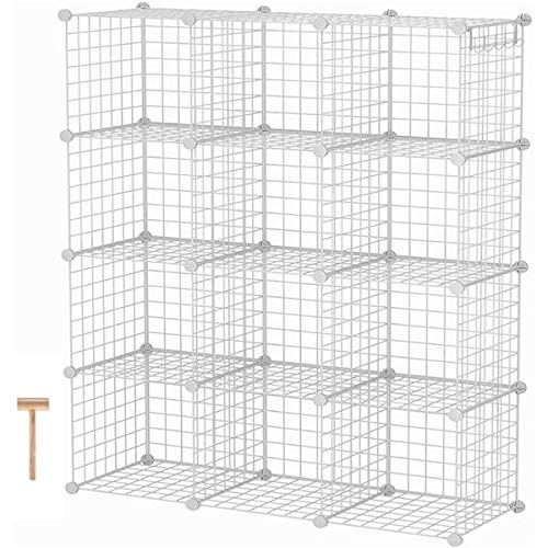 Metal Wire Cube Storage Unit - 12 Cube Stackable Organizer, Modular Bookshelf & DIY Closet Cabinet | Ideal for Living Room, Bedroom, Office Organization | White Storage Bins for Home Decor & Space Saving Solutions
