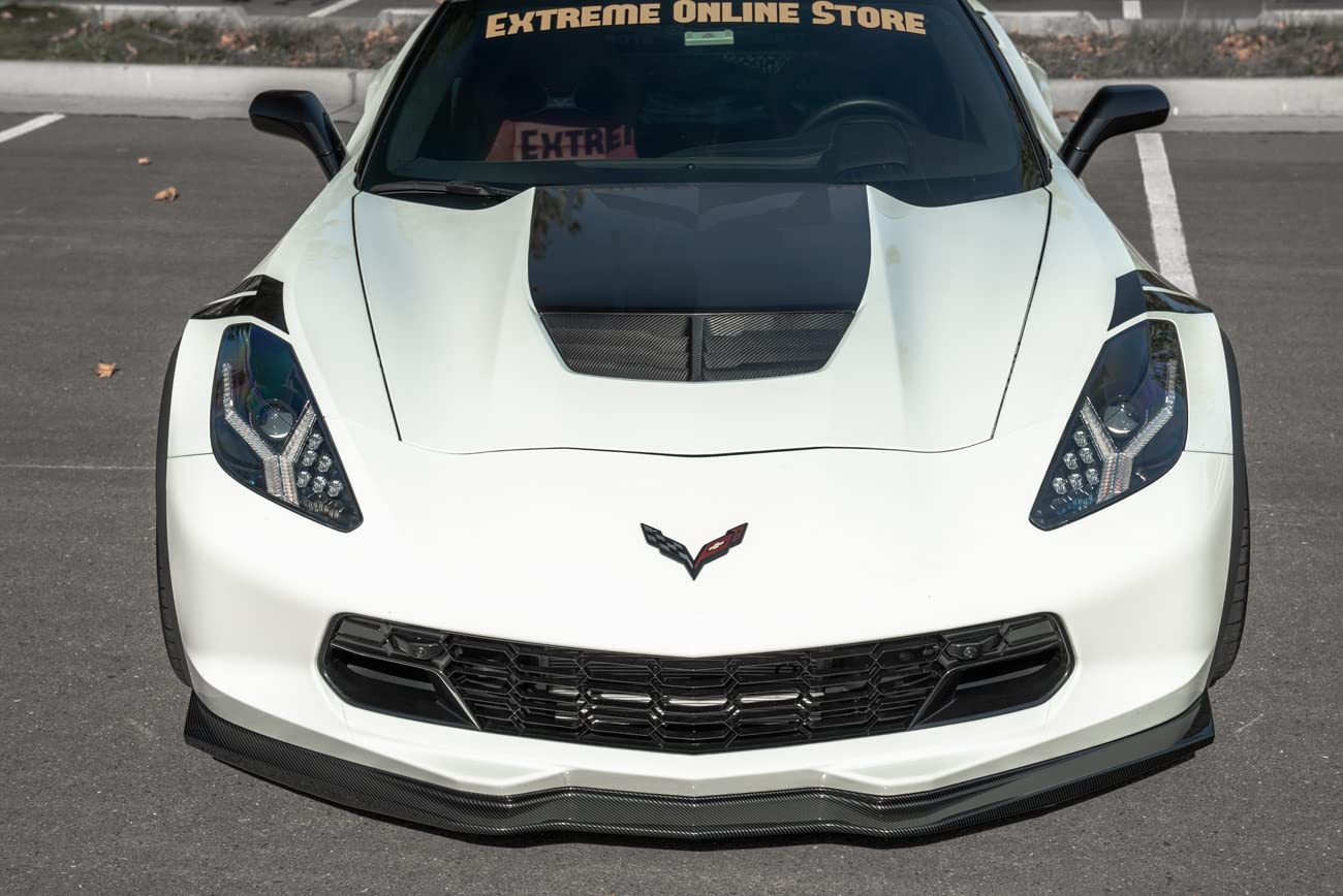 2014-2023 Chevrolet Corvette C7 & Z06 Z07 Stage 2 Style Front Bumper Lip Splitter - ABS Plastic with Hydro-Dipped Carbon Fiber Finish | Aggressive Look & Enhanced Aerodynamics for Street & Track Performance