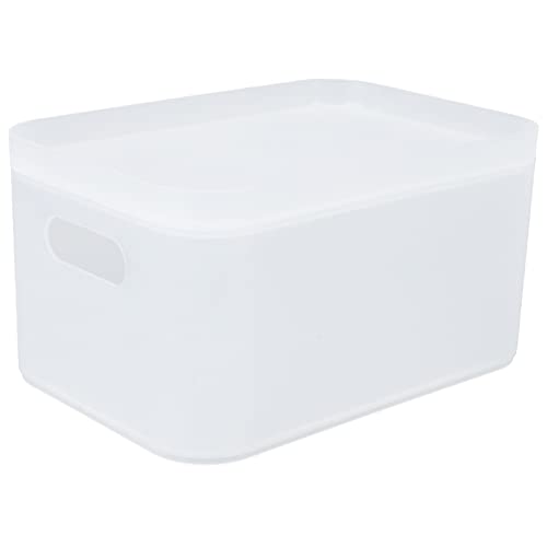 Plastic Storage Basket with Lid - Large Capacity Stackable Makeup Organizer for Cosmetics, Office Supplies & Bathroom Essentials | Perfect for Home, Office & Vanity Organization